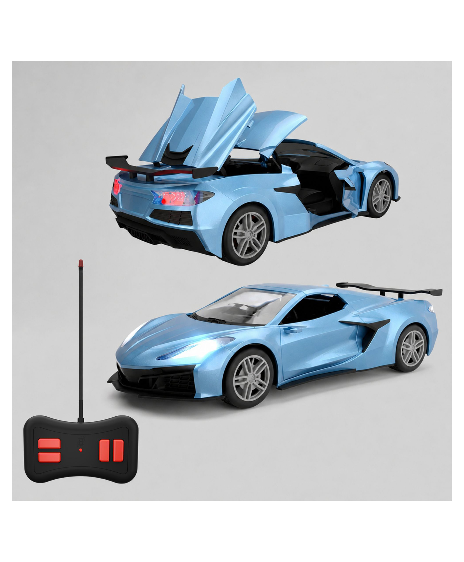 Sumairu Toys Convertible Remote Control Car with Rechargeable Battery, Openable Roof & Doors, Type-C Charging - Blue Metallic Glossy-image-38