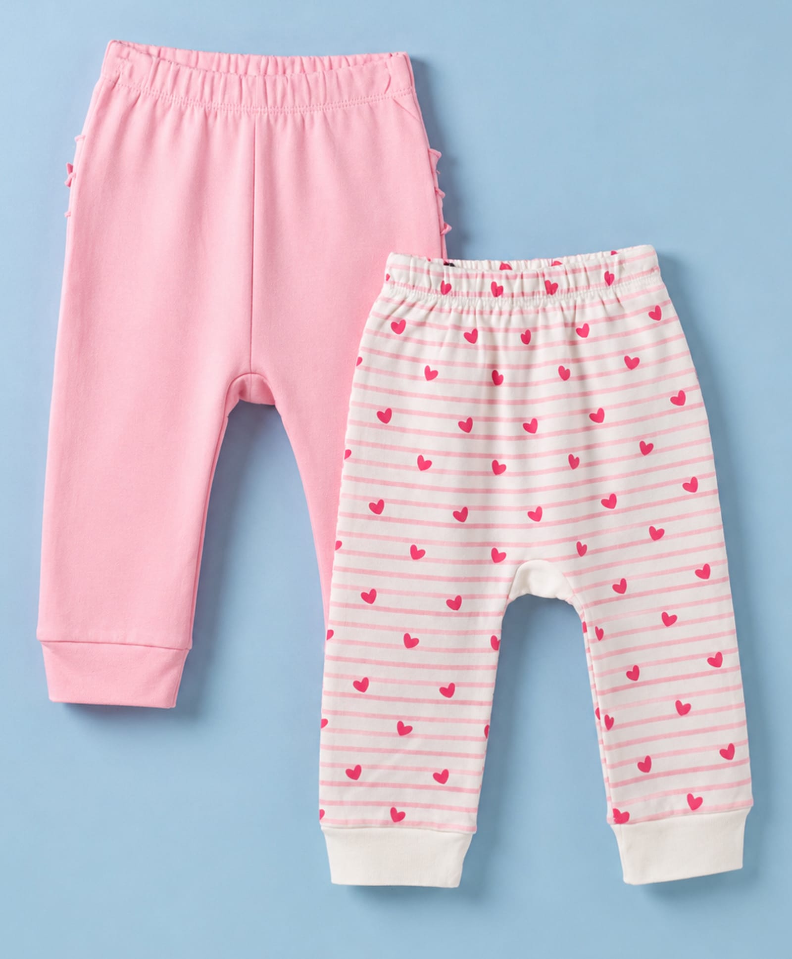Babyoye 100% Cotton Interlock Knit Full Length Striped & Heart Printed Leggings With Eco Jiva Finish Pack of 2 - Pink-picture-22