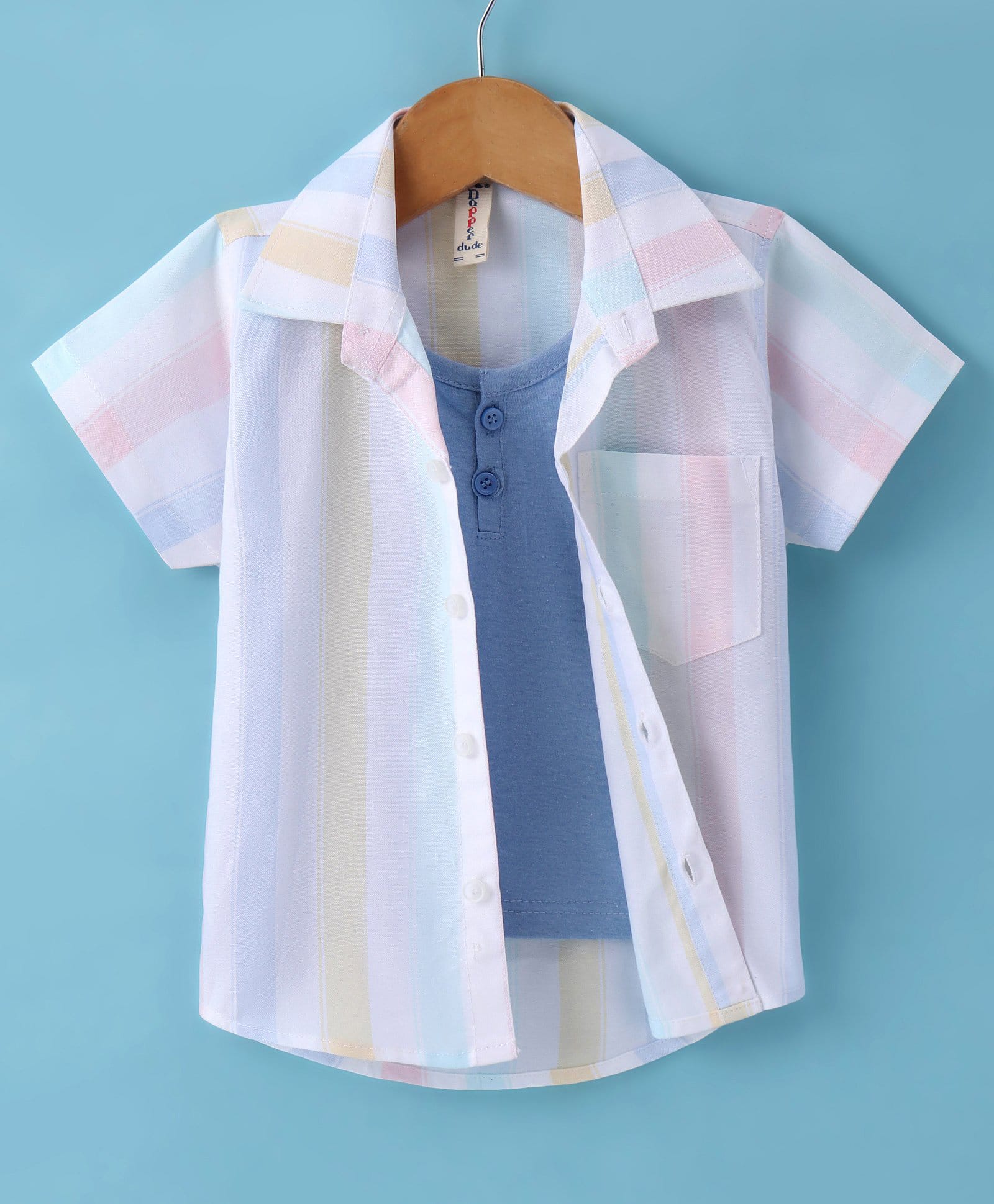 Dapper Dudes Woven Half Sleeves Stripes Shirt with Attached T-Shirt - Lavender-image-37