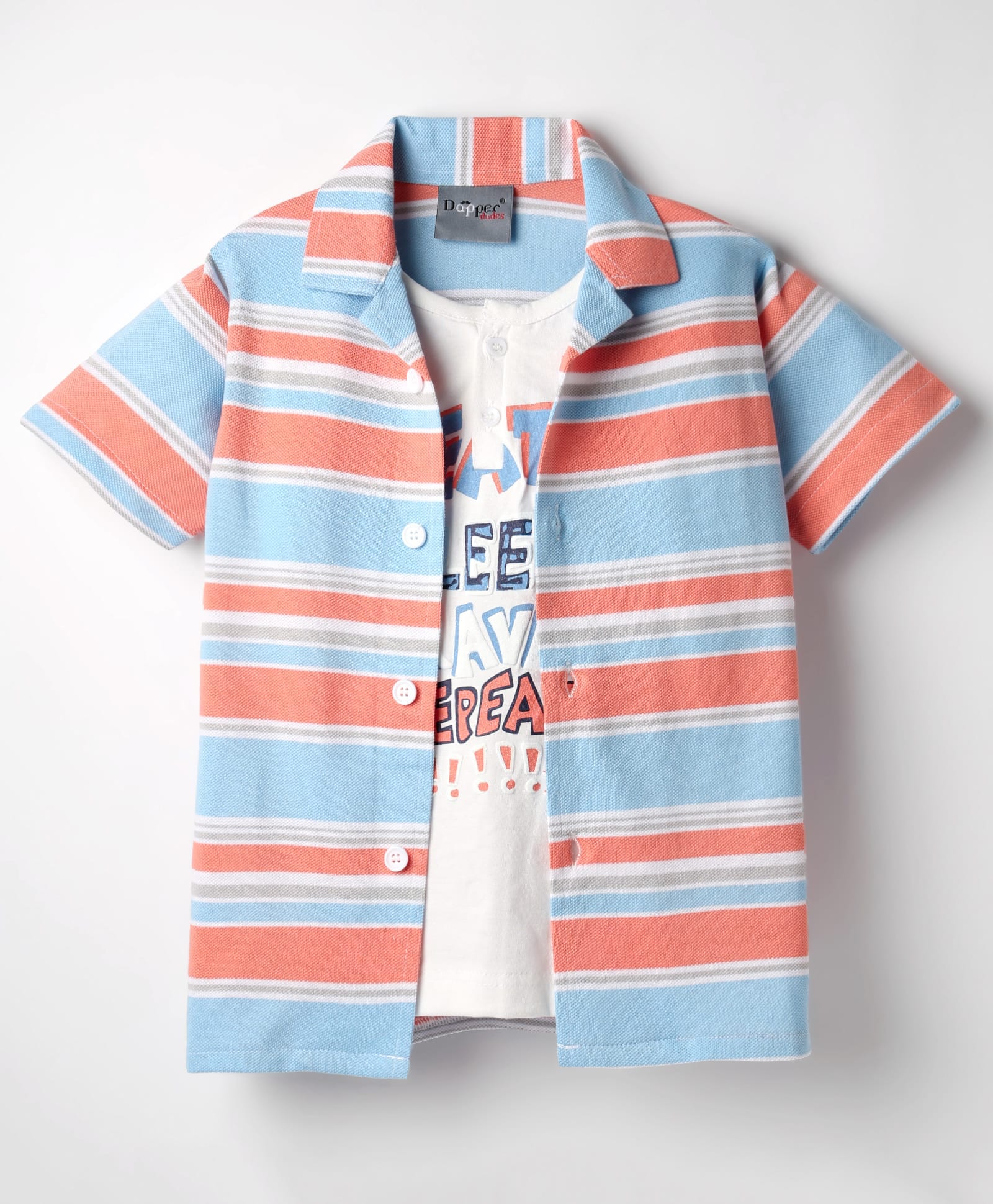 Dapper Dudes Woven Half Sleeves Striped Shirt with Attached T-Shirt - Blue-picture-25