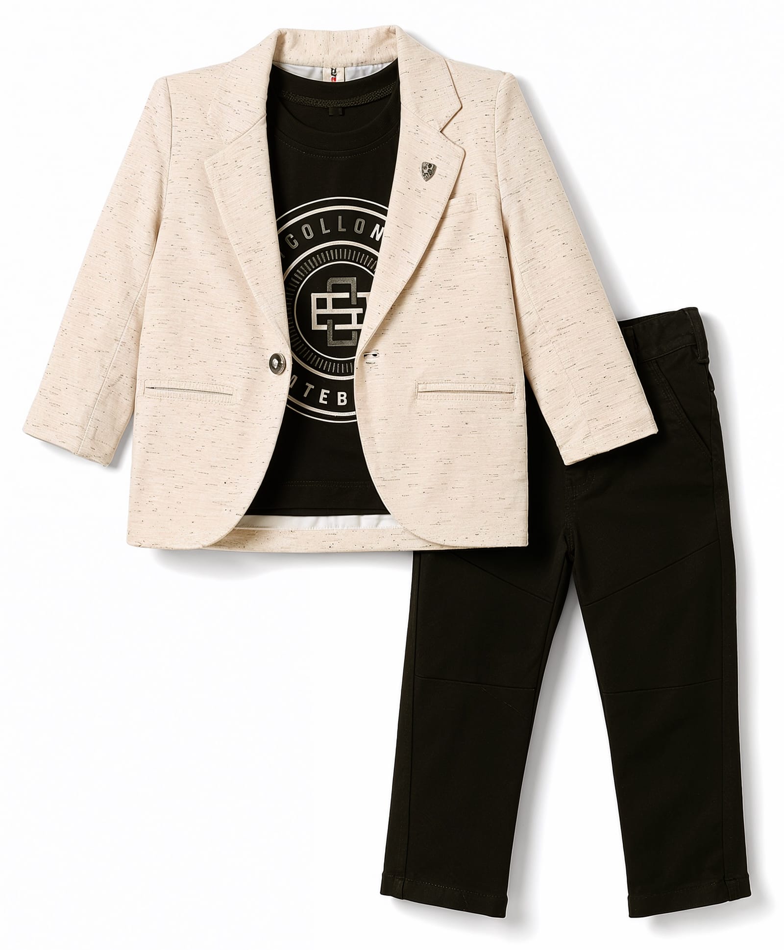 Dapper Dudes Woven Full Sleeves Blazer With Printed Tee & Pant Set - OffWhite-image-46