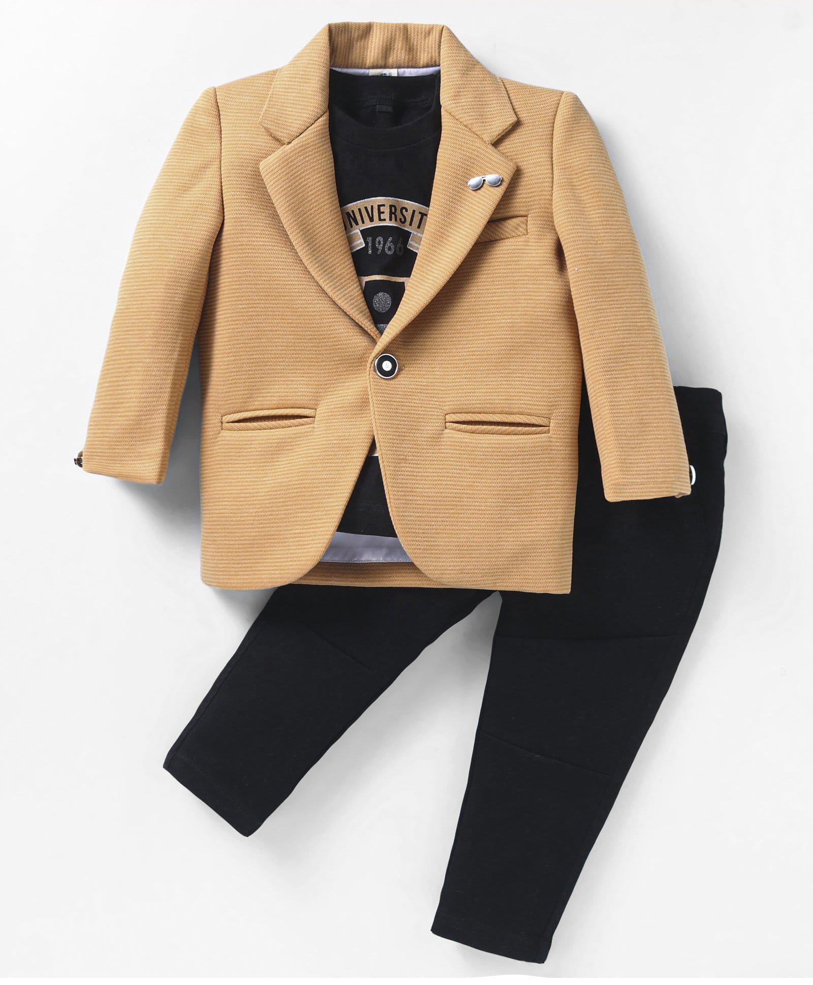 Dapper Dudes Cotton Woven Party T-Shirt & Pant Set With Full Sleeves Blazer - Mustard-image-4