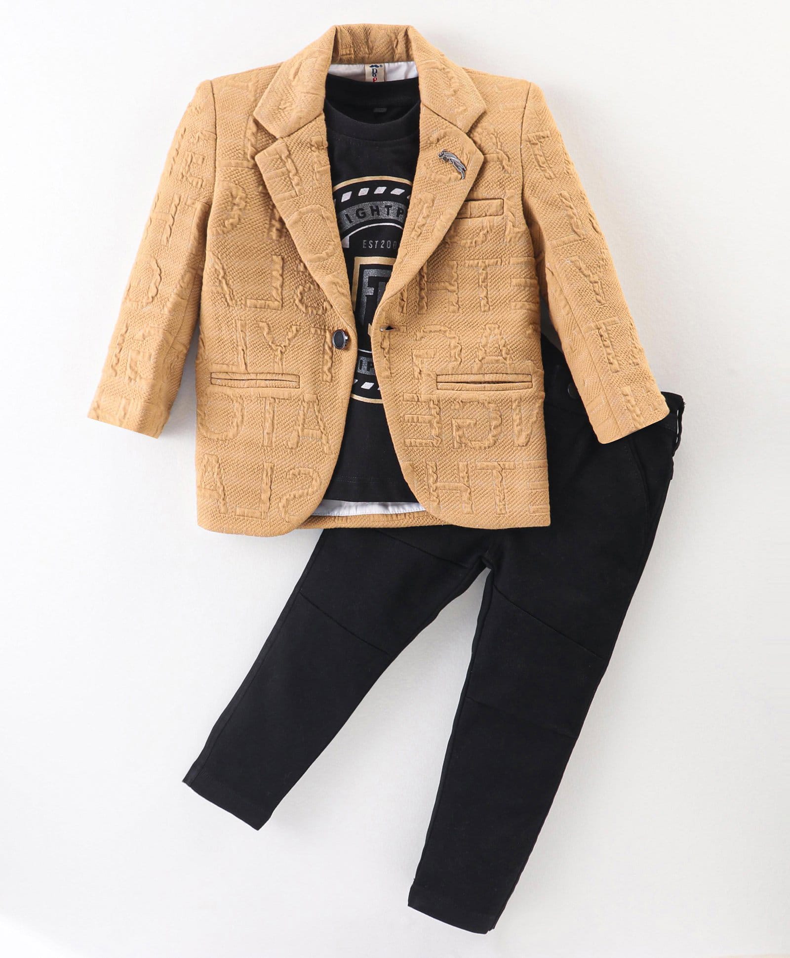 Dapper Dudes Cotton Woven Printed Party T-Shirt & Pant Set With Full Sleeves Blazer - Mustard-picture-26