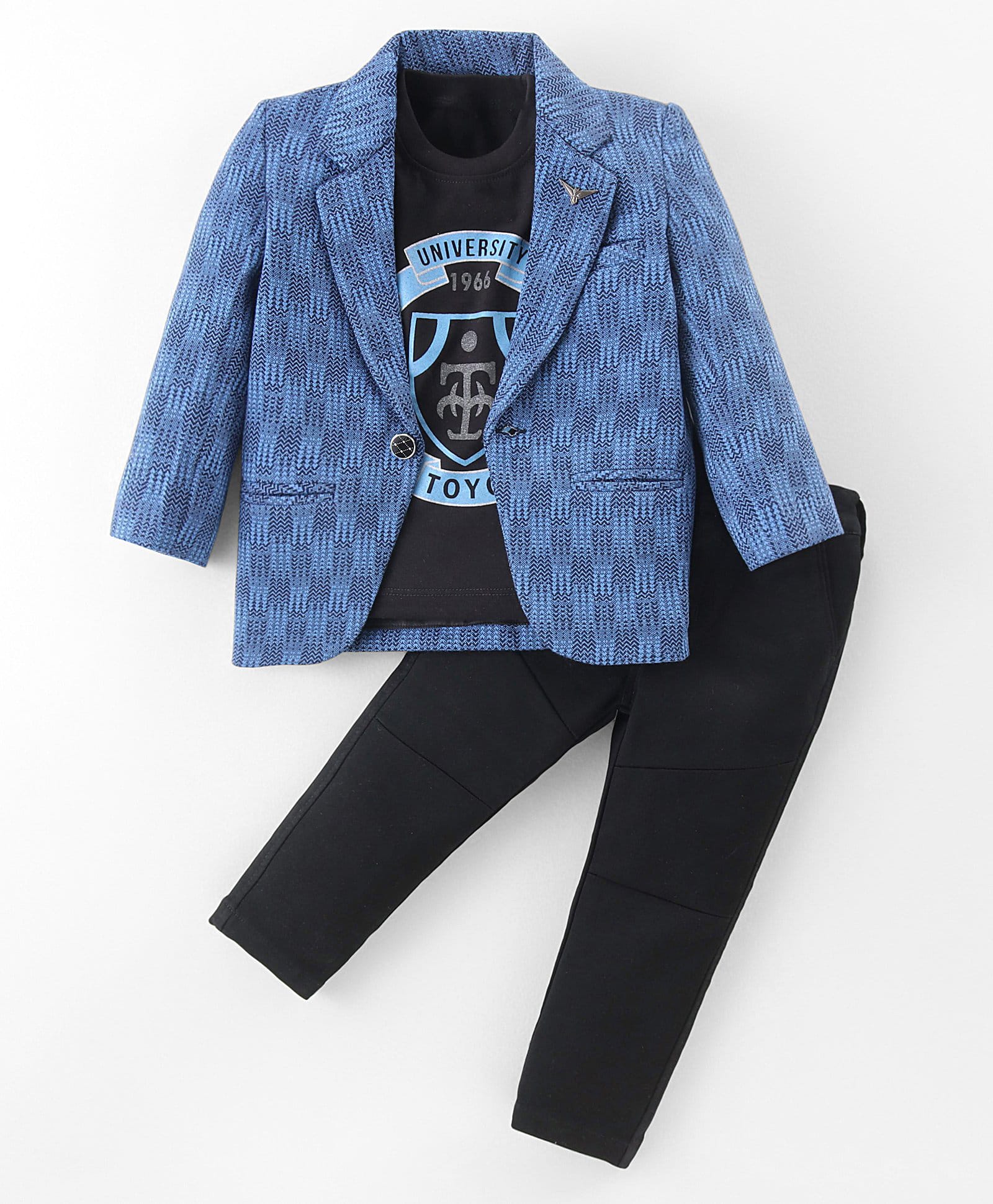 Dapper Dudes Cotton Woven Printed Party T-Shirt & Pant With Full Sleeves Blazer - Royal Blue-image-2