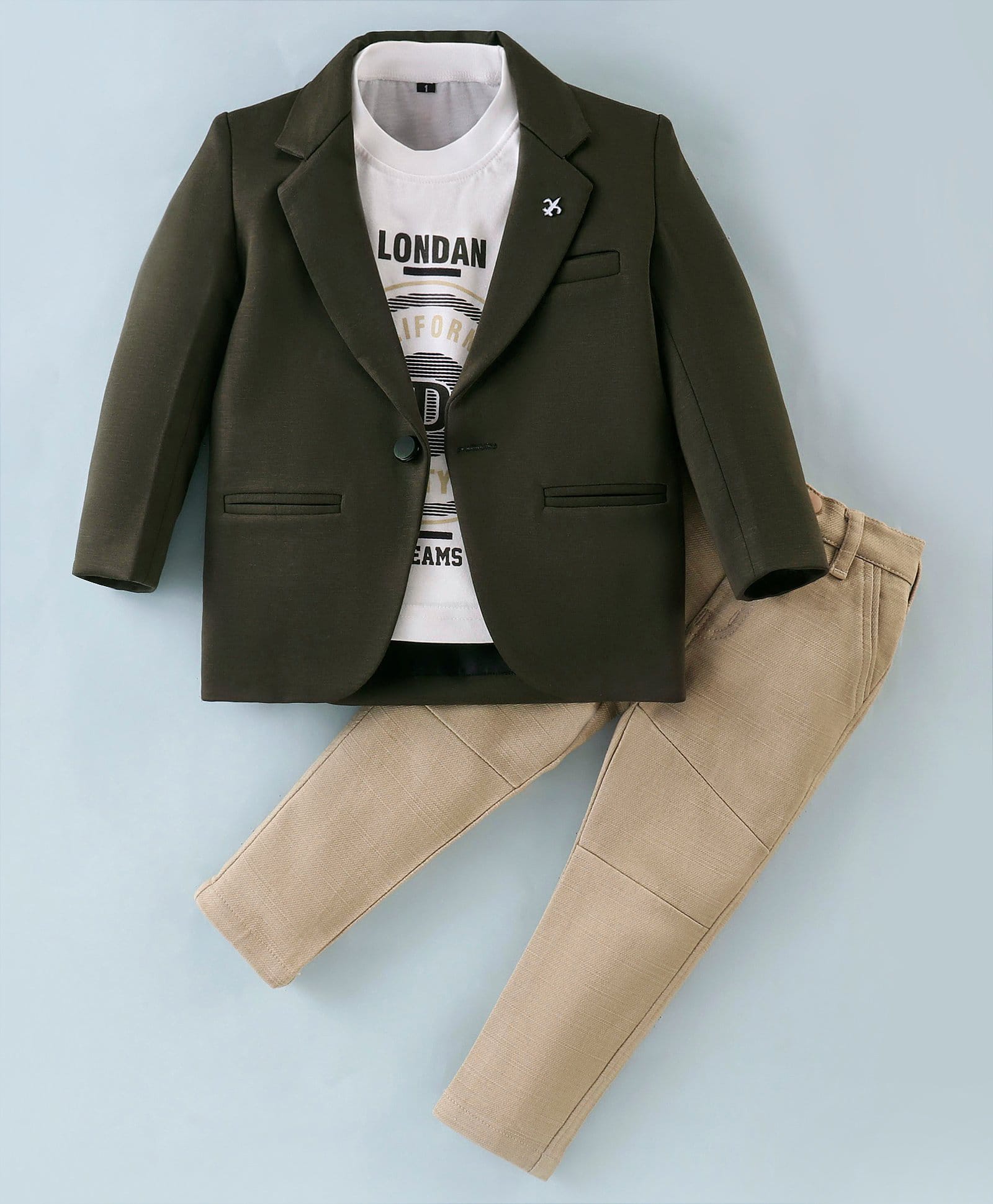 Dapper Dudes Cotton Woven Printed Party T-Shirt & Pant With Solid Full Sleeves Blazer - Olive Green-image-16