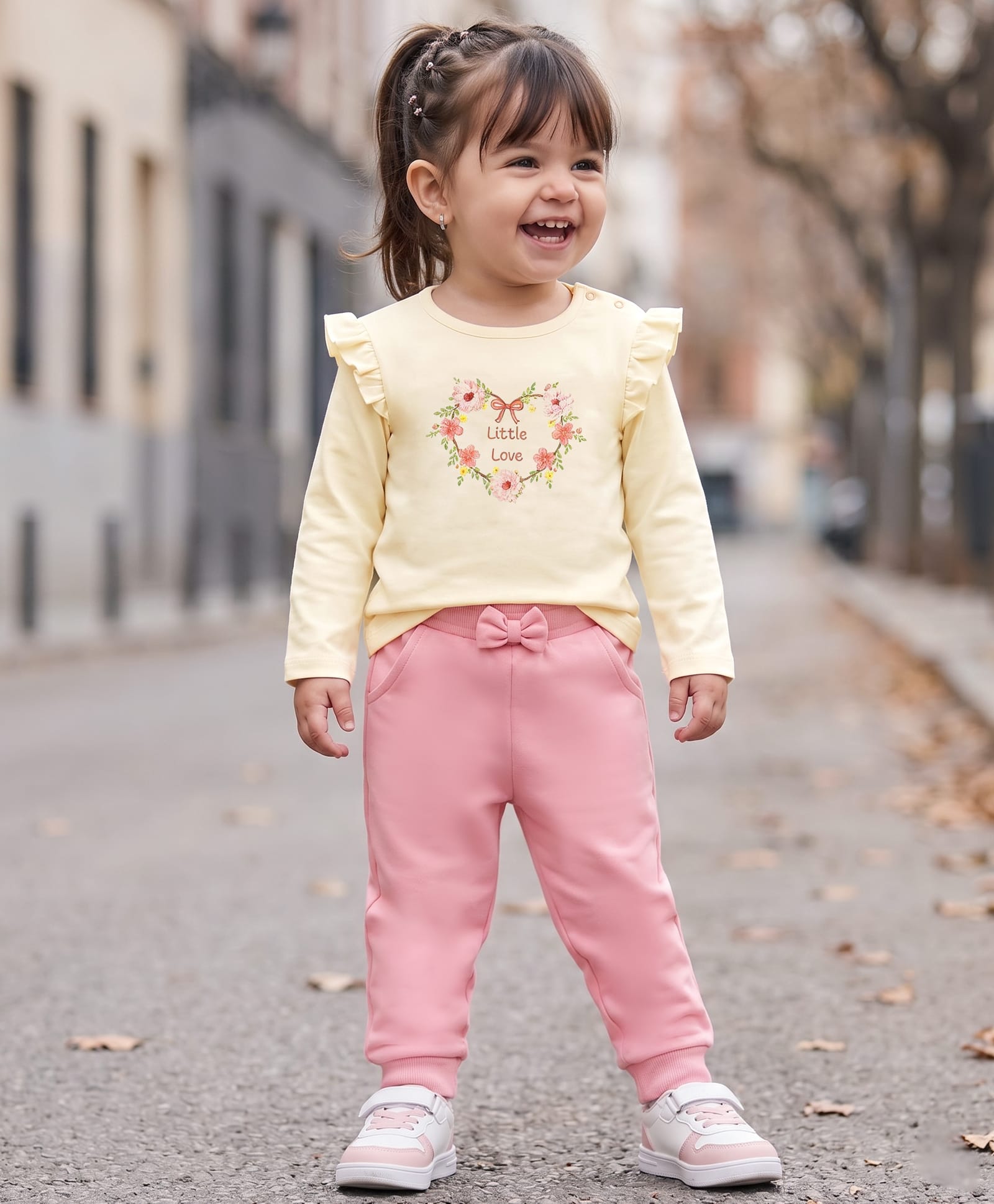 Babyoye Interlock Knit Full Sleeves T-Shirts & Joggers Set With Floral Applique & Print - Cream-picture-36