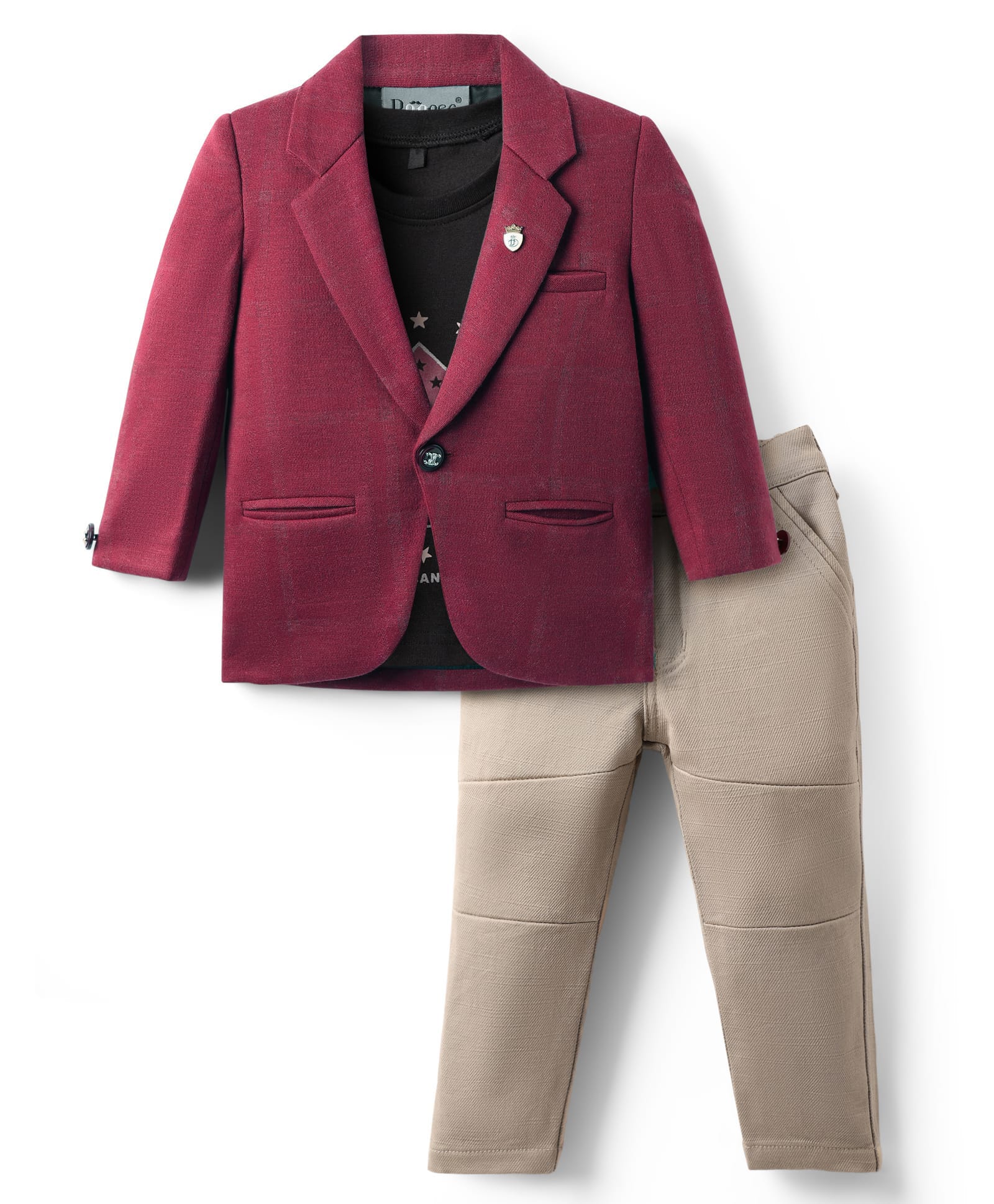Dapper Dudes Cotton Woven Printed Party T-Shirt & Pant With Solid Full Sleeves Blazer - Dark Red-picture-36