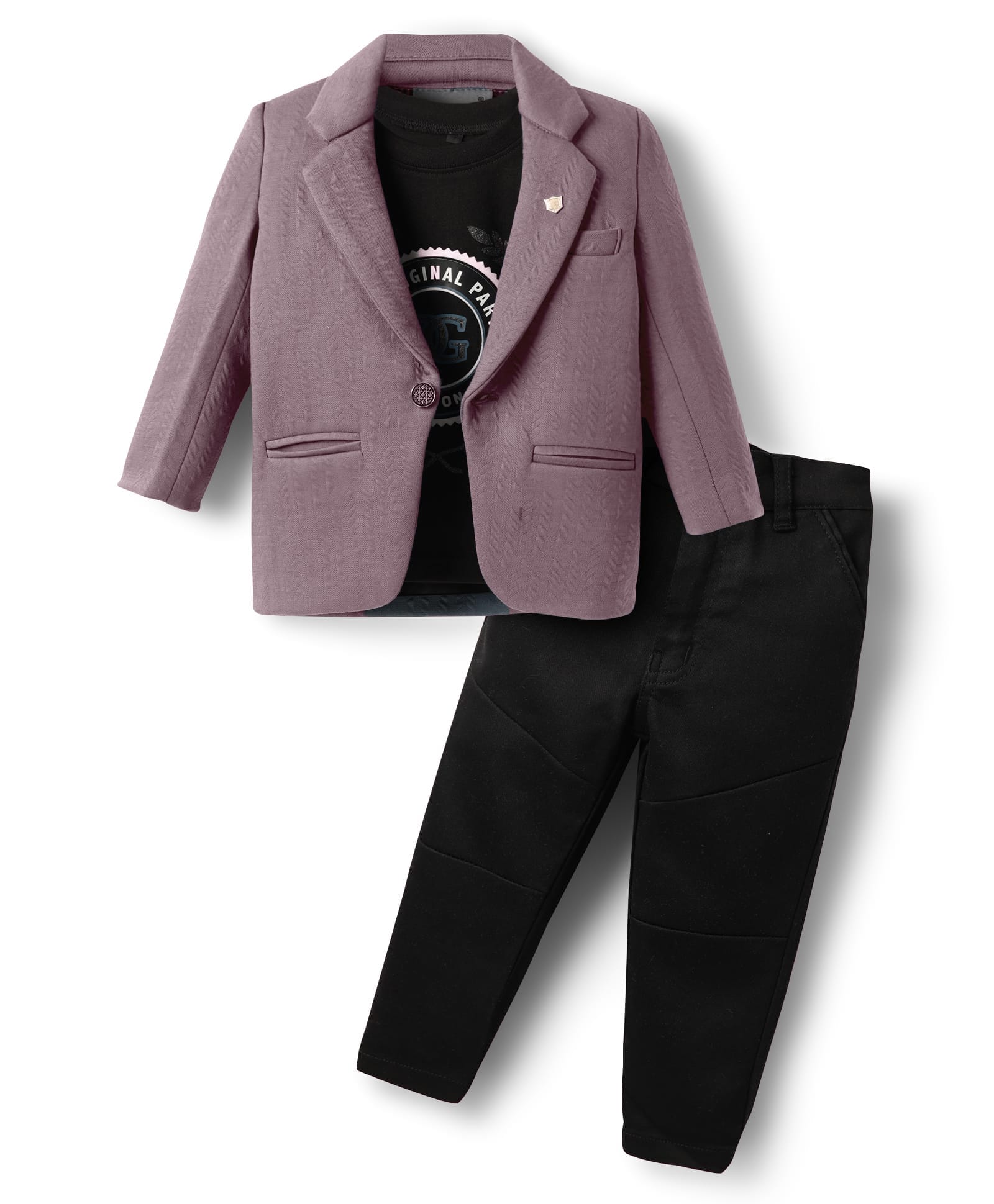 Dapper Dudes Cotton Woven Printed Party T-Shirt & Pant With Self Design Full Sleeves Blazer -Lilac-image-46