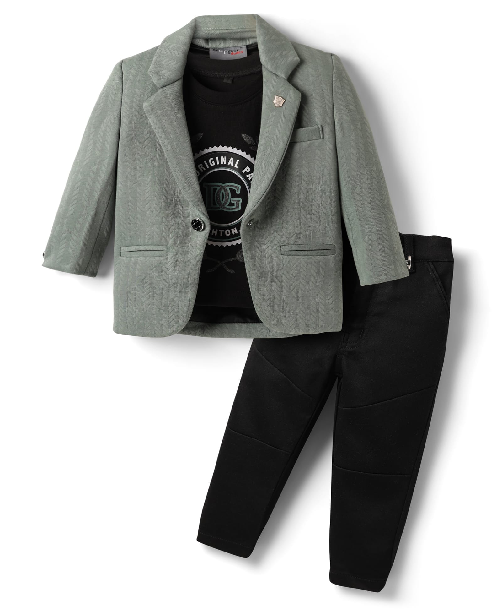 Dapper Dudes Cotton Woven Printed Party T-Shirt & Pant With Self Design Full Sleeves Blazer - Light Green-image-25