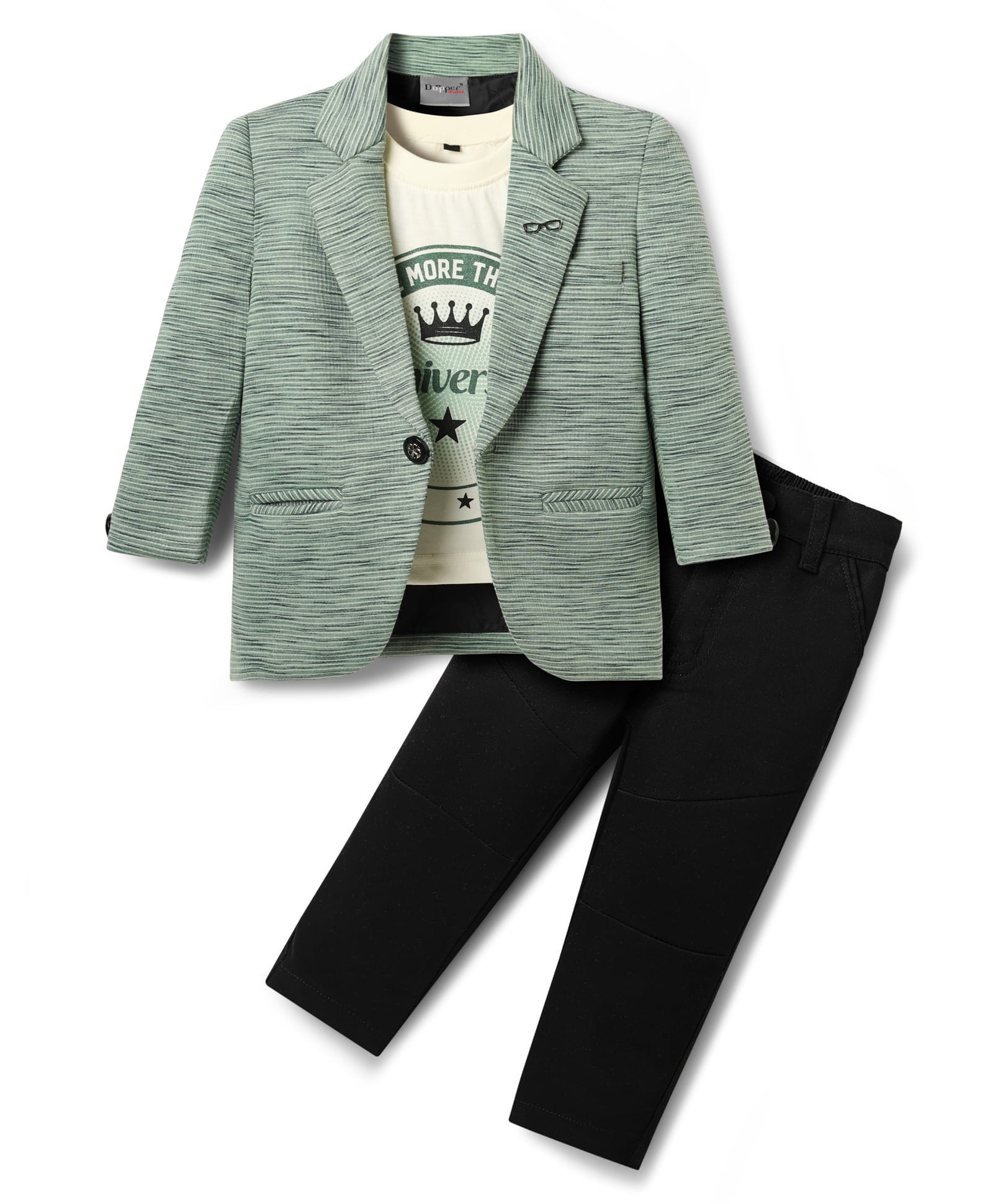 Dapper Dudes Cotton Woven Printed Party T-Shirt & Pant With Self Design Full Sleeves Blazer - Green-image-36
