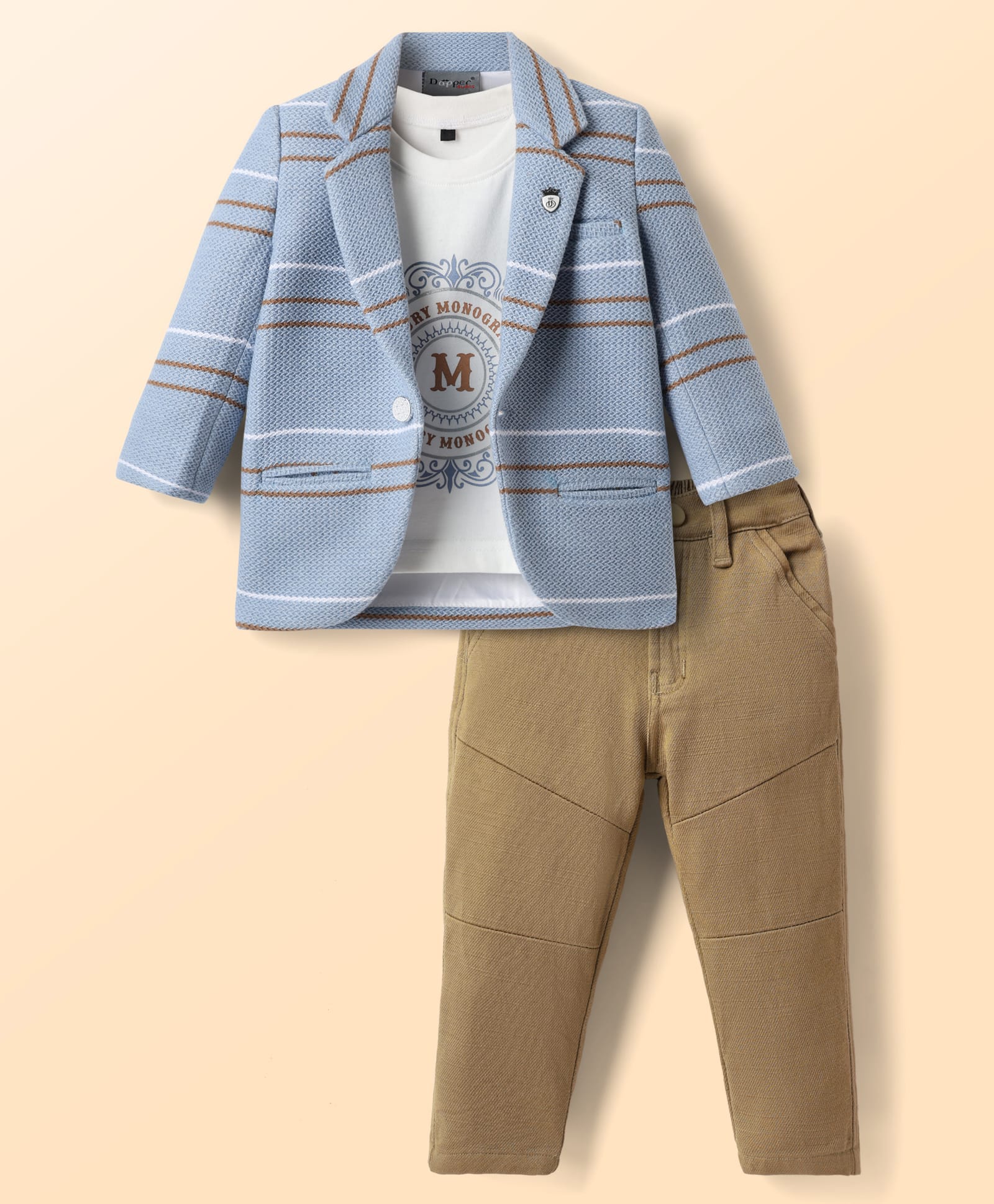 Dapper Dudes Cotton Woven Printed Party T-Shirt & Pant With Striped Full Sleeves Blazer - Sky Blue-image-12