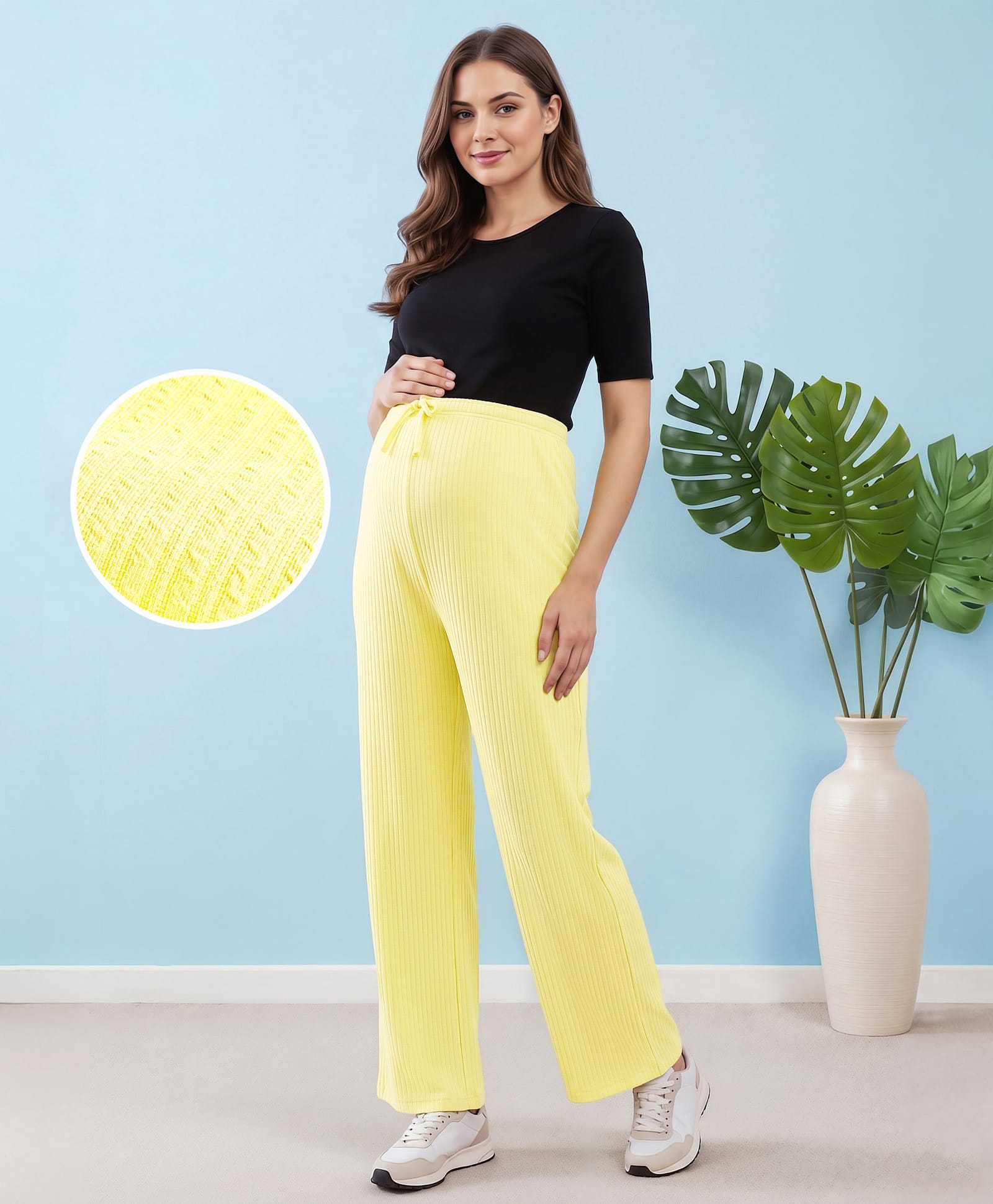Bella Mama Full Length High Coverage Maternity Rib Knit Solid Coloured Pant - Lemon-picture-24