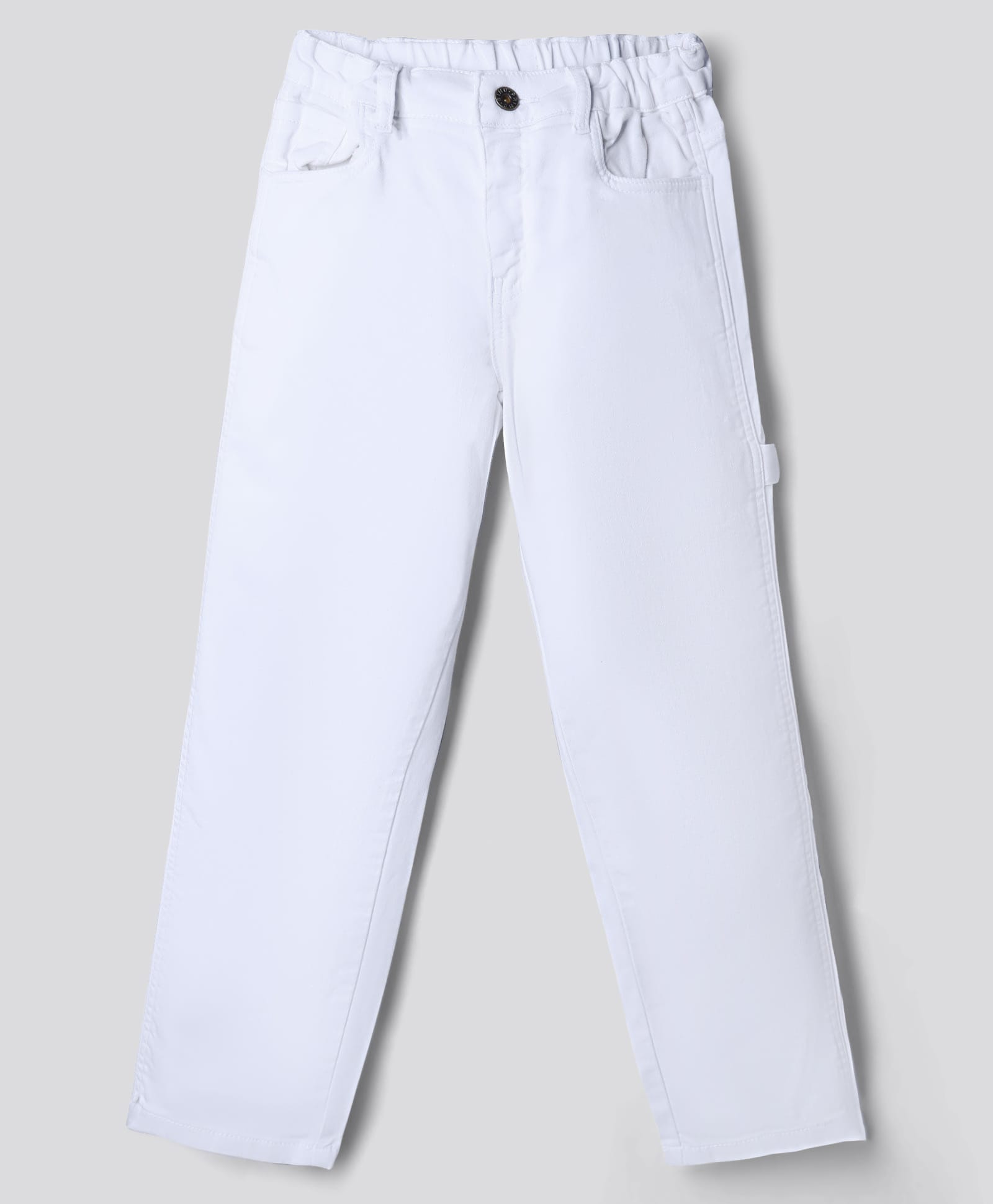 Primo Gino Woven Full Length Carpenter Denim Jeans with Back Pocket Embroidery - Off White-picture-17
