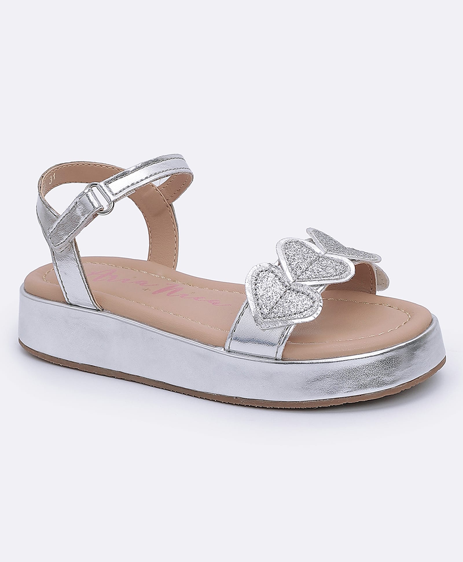 Aria+Nica Heart Applique Shimmer Detailed Velcro Closure Sandals - Silver-picture-23
