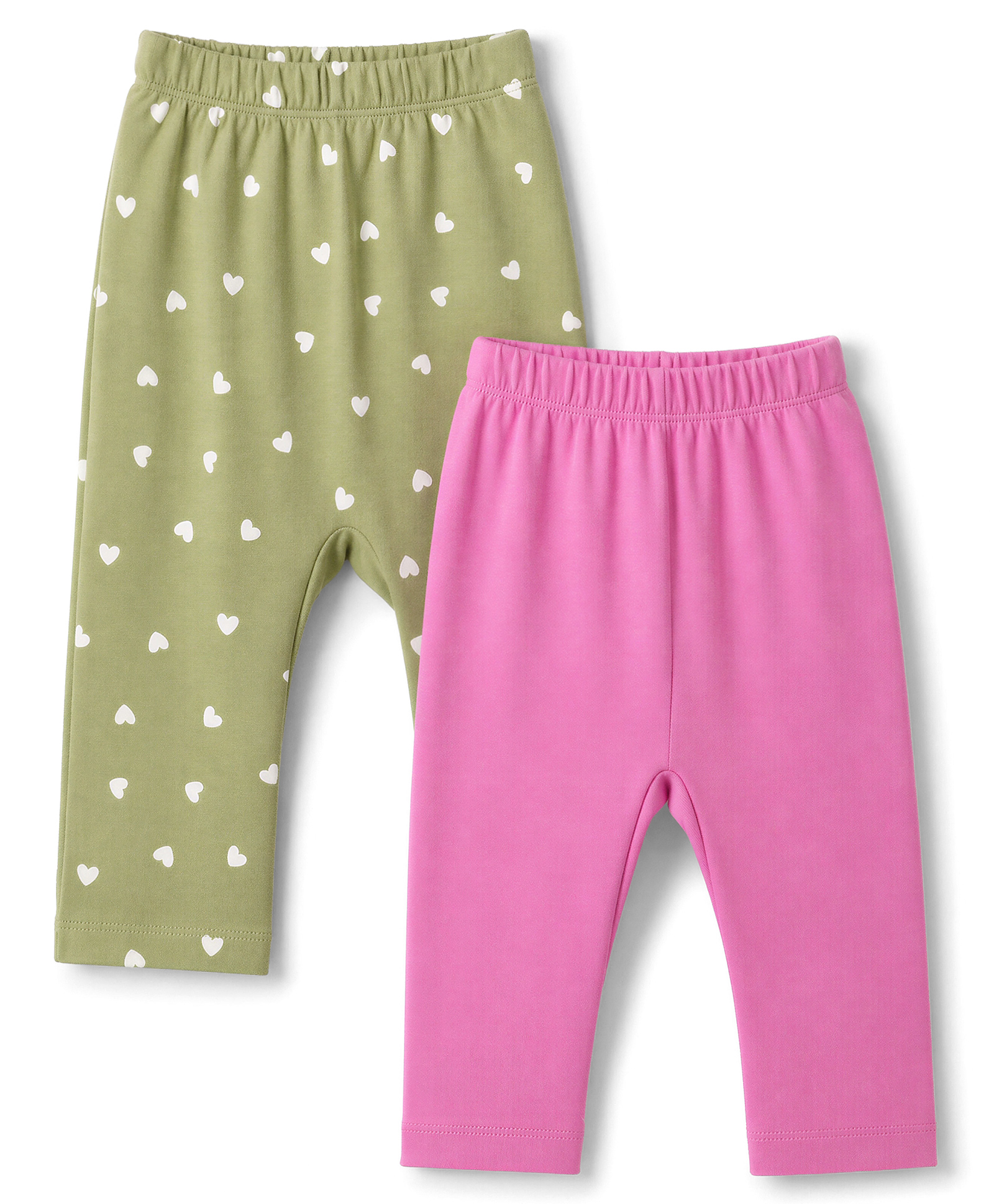 Babyoye 100% Cotton Knit With Eco Jiva Finish Full Length Hearts Printed Diaper Leggings Pack Of 2 - Pink & Olive Green-image-33