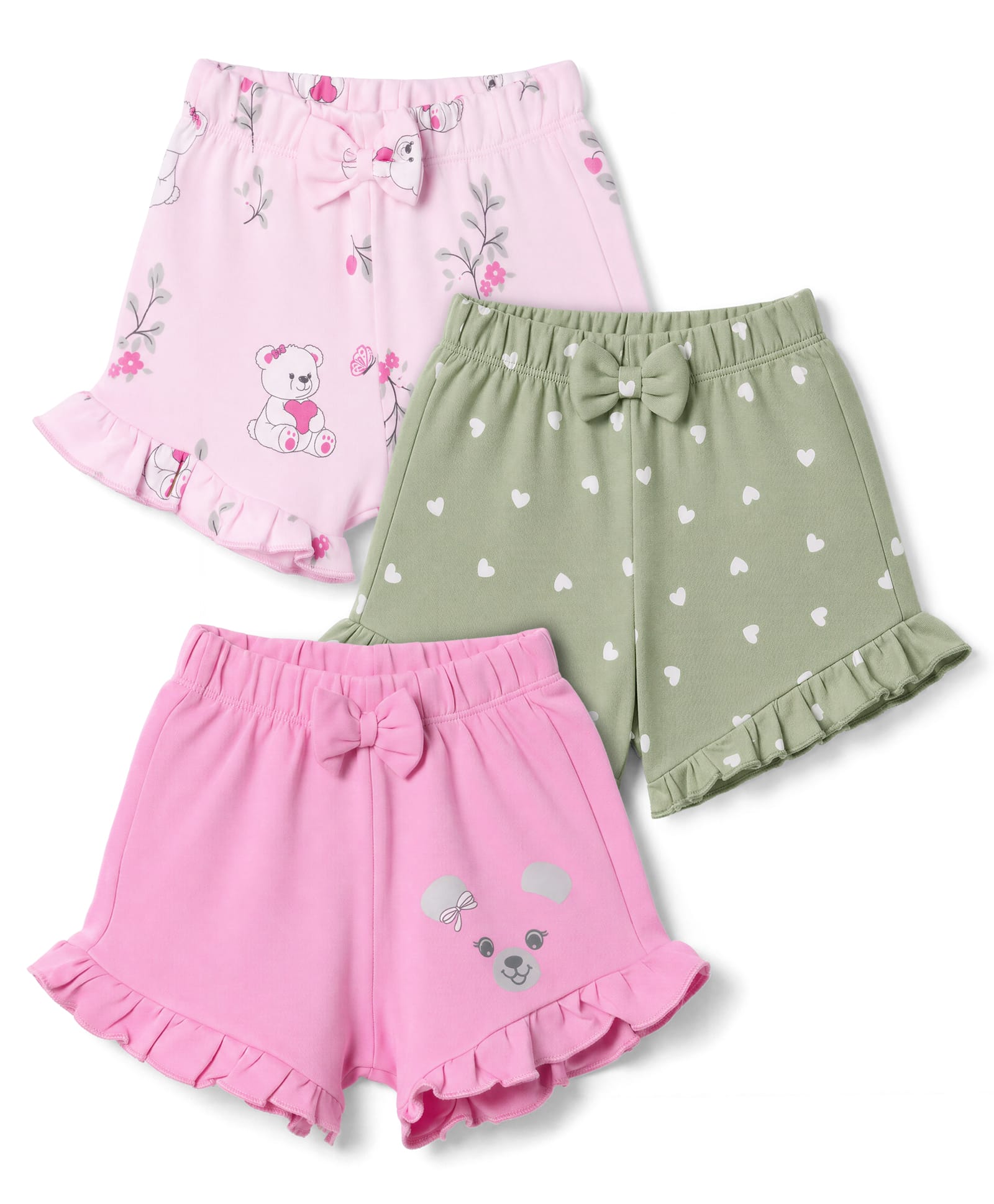 Babyoye 100% Cotton Interlock Knit Bear & Heart Printed Shorts with Eco Jiva Finish Pack of 3 - Pink Dark Pink Olive Green-picture-16
