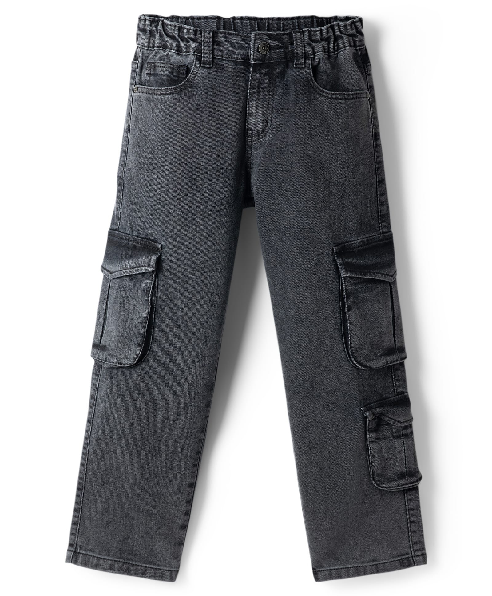 Primo Gino Woven Full Length Solid Jeans with Cargo Pockets - Grey-picture-34