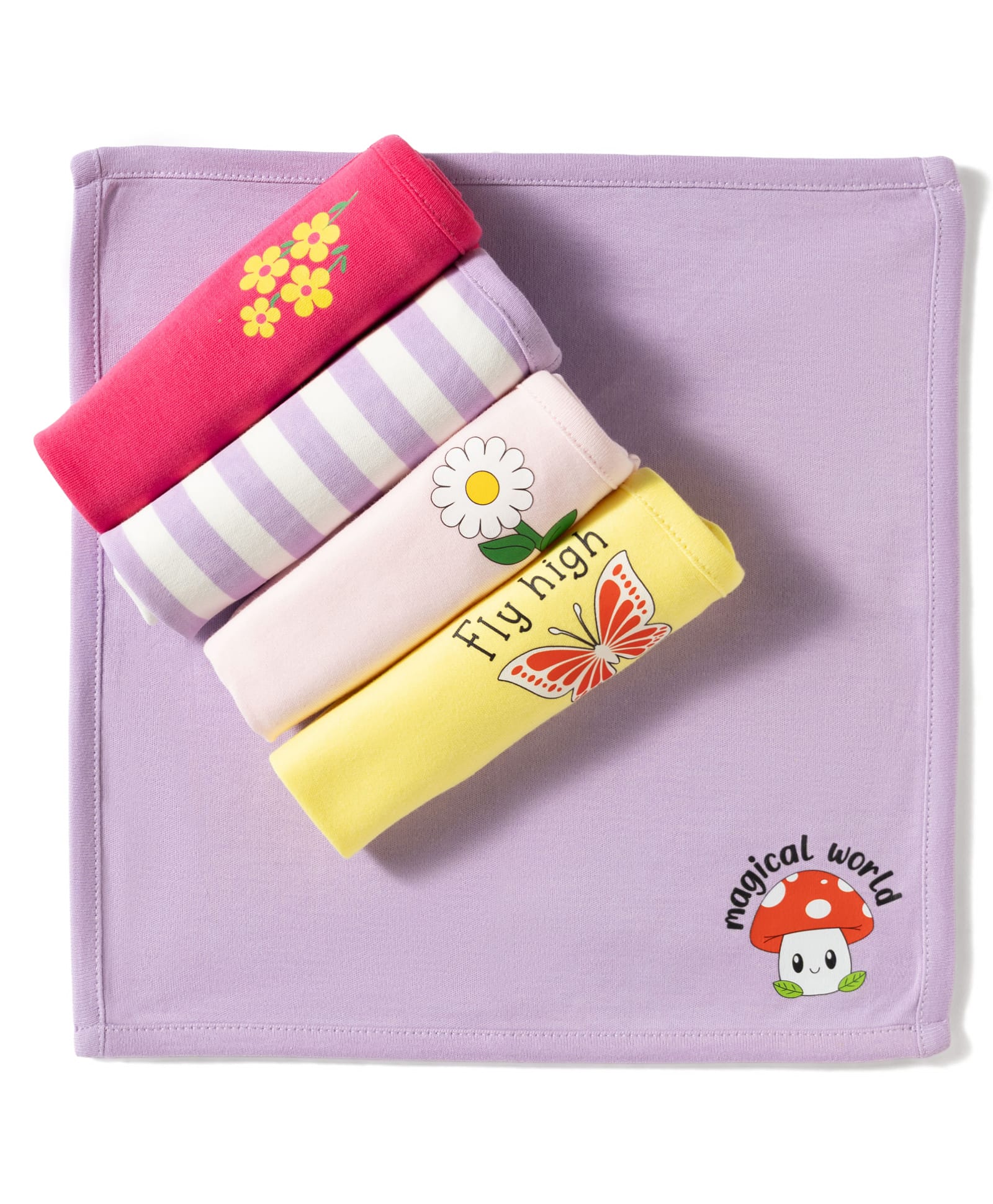 Doodle Poodle 100% Cotton Interlock Knit Hand & Face Towels With Floral Print Pack of 5 - Pink Red & Yellow-picture-27