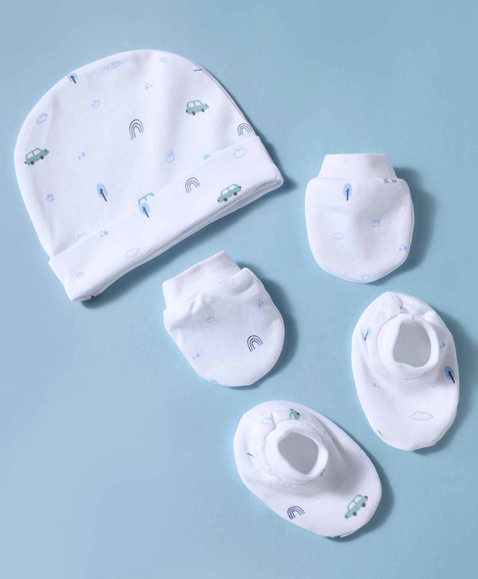 Simply Interlock Knit Bunny Printed Cap Mittens & Booties Set White - Diameter 16 cm-picture-31