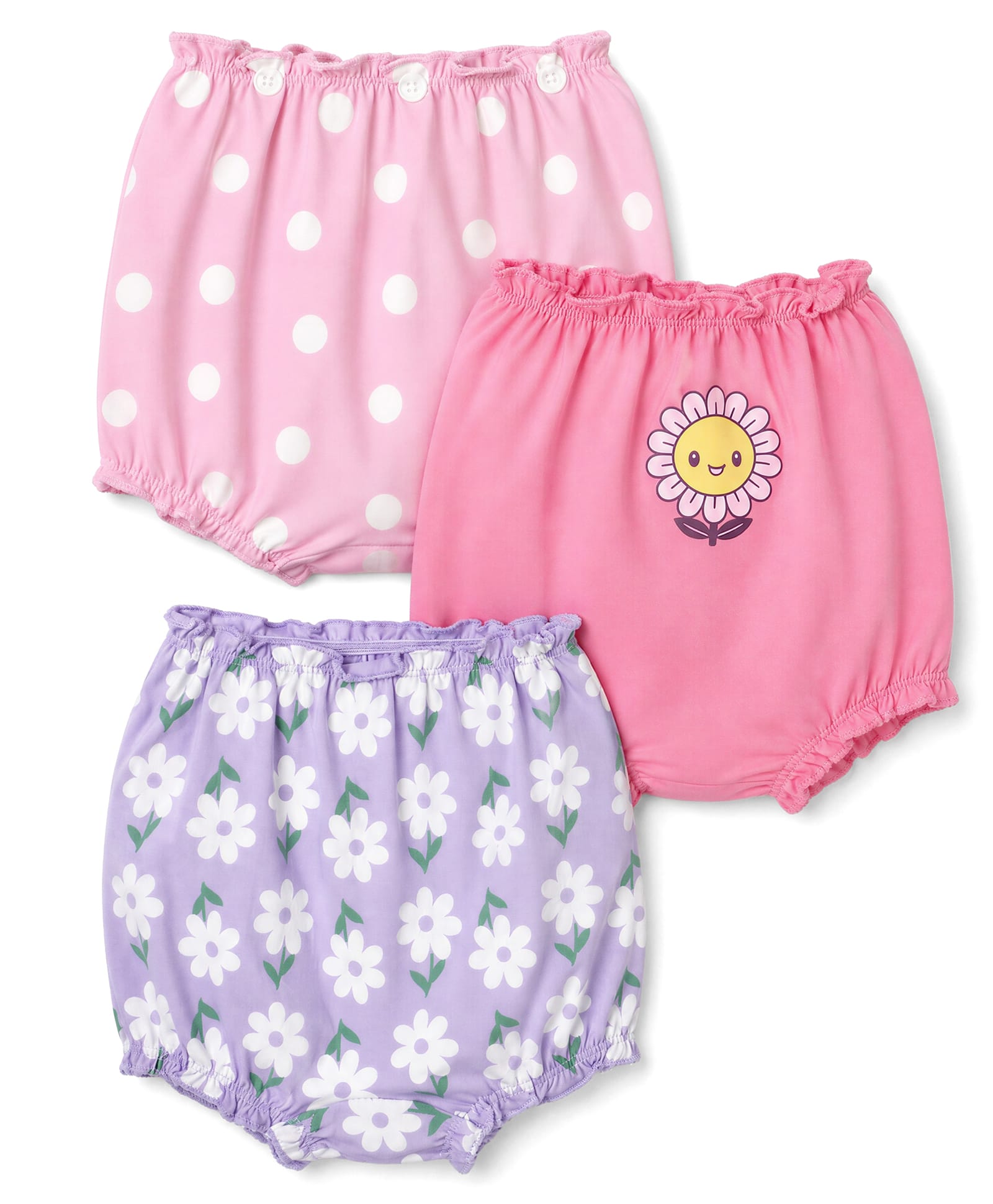 Doodle Poodle 100% Cotton Single Jersey Knit Floral & Polka Dot Printed Bloomers Pack of 3 - Light Pink, Pink & Lavender-image-37