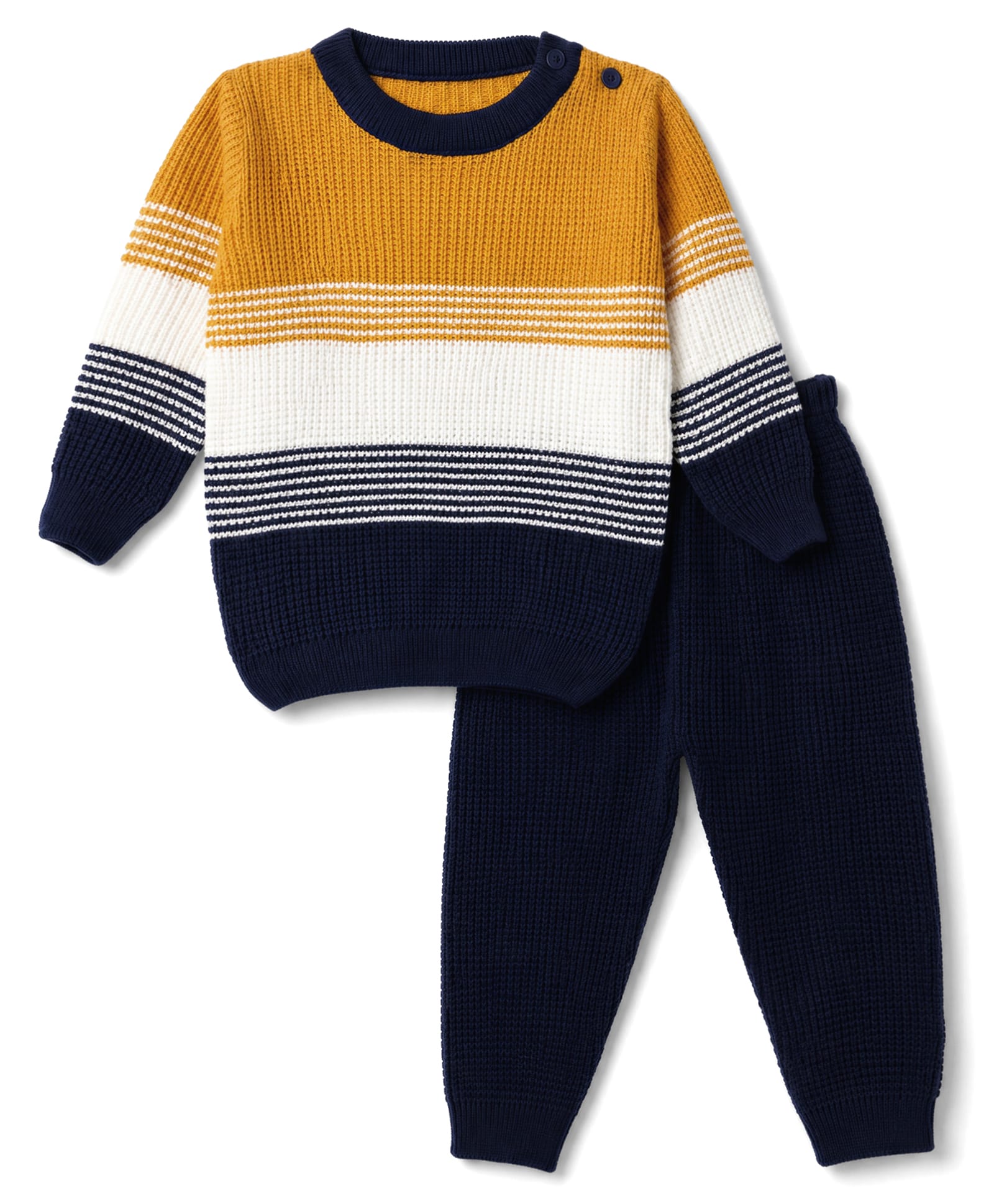 Babyhug Knit Full Sleeves Sweater Set with Color Block Design - Navy Blue-image-21