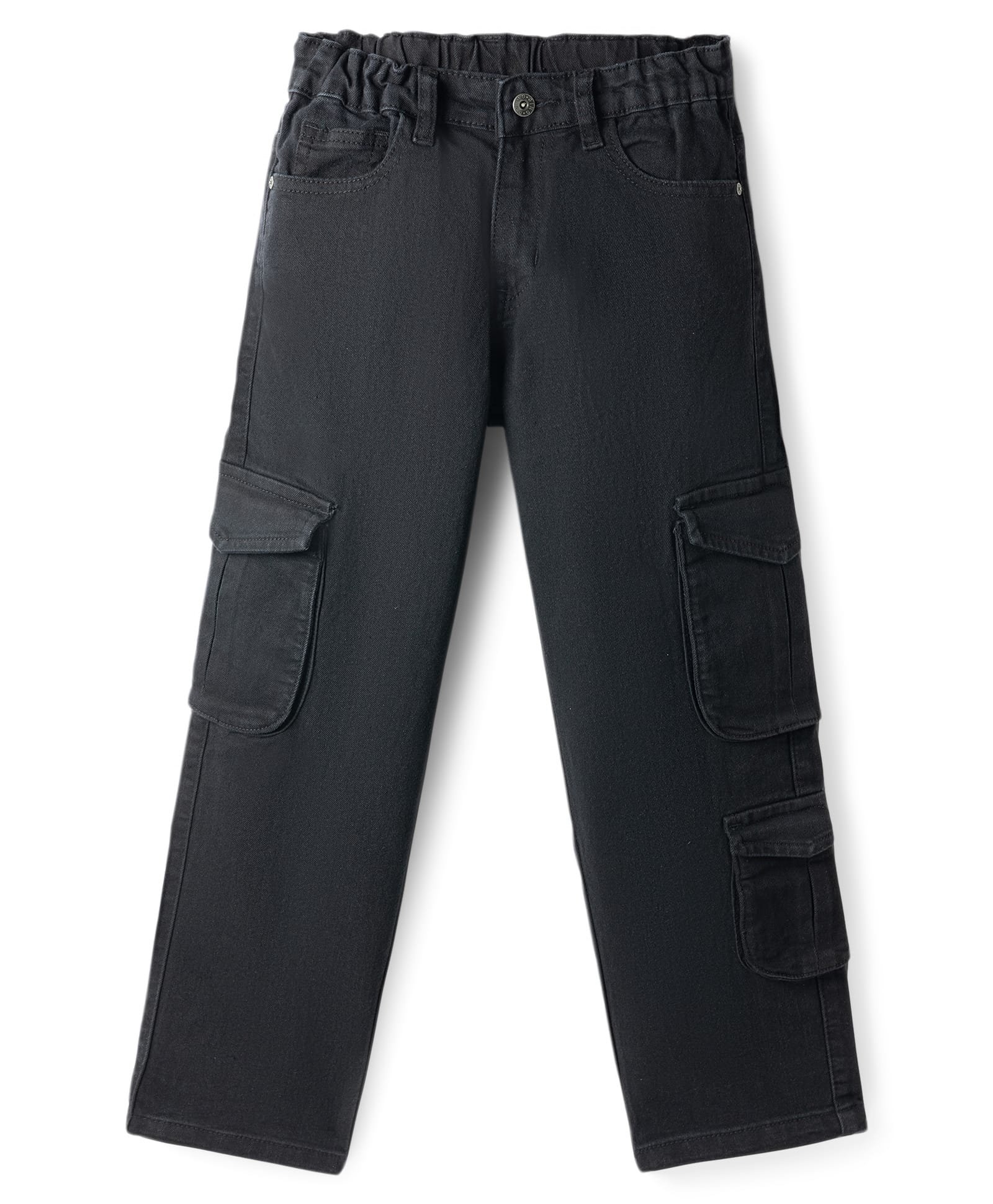 Primo Gino Woven Full Length Solid Jeans with Cargo Pockets - Black-picture-20