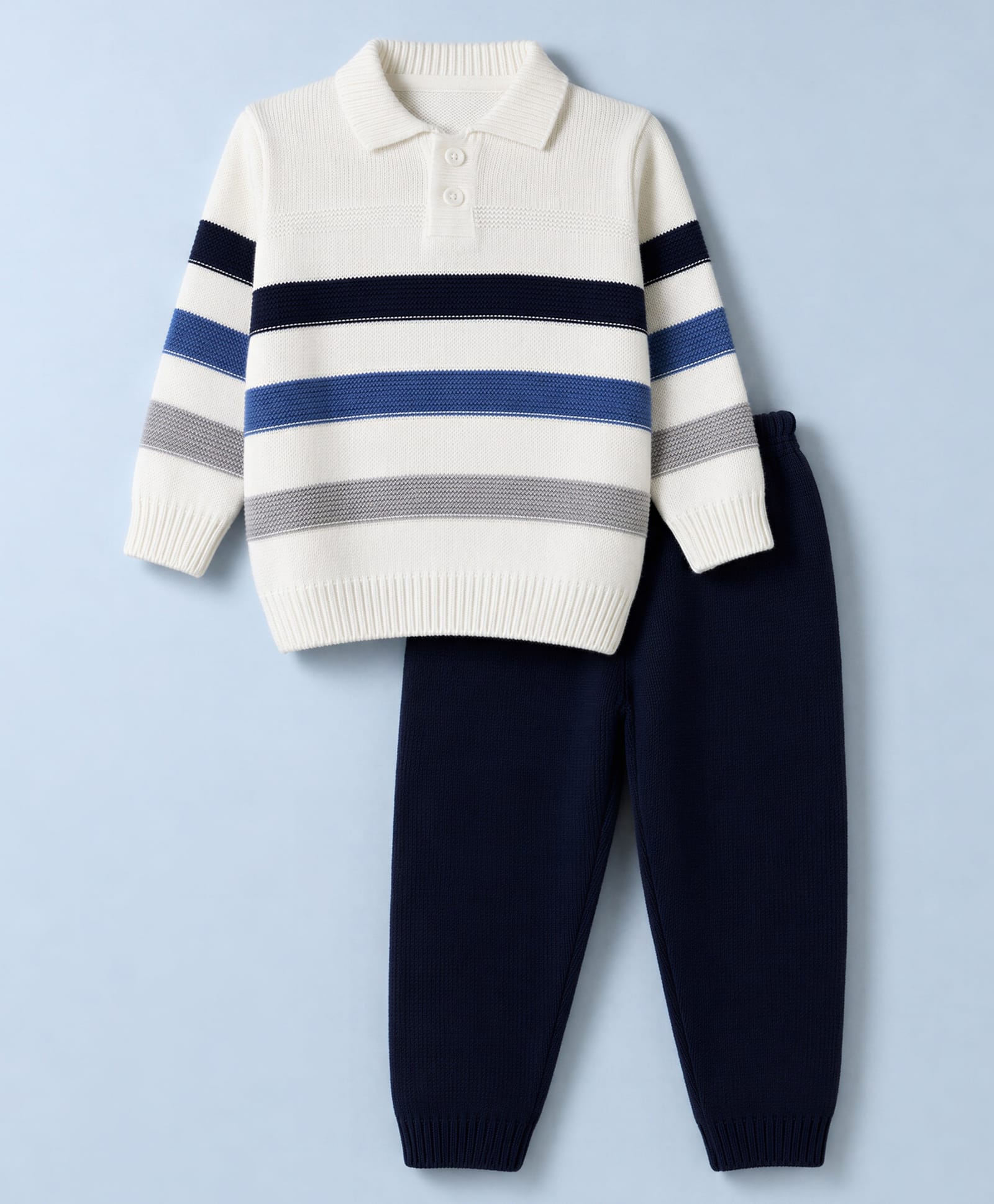 Babyhug Knit Striped Full Sleeves Baby Sweater Set - White-picture-21