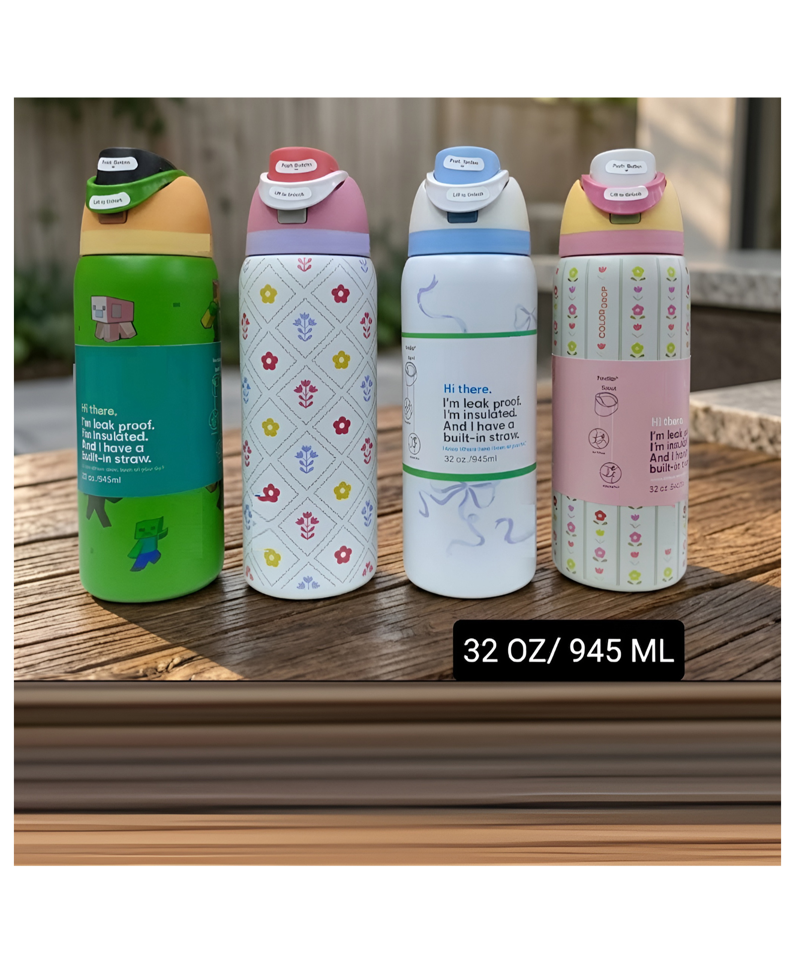 SCHOOLISH FreeSip Insulated Stainless Steel Water Bottle - 32 oz (945ml) | Premium Printed Designs, Built-in Straw & Leak-Proof Lid For Kids & Adults - PACK OF 1 - COLOR MAY VARY-picture-10