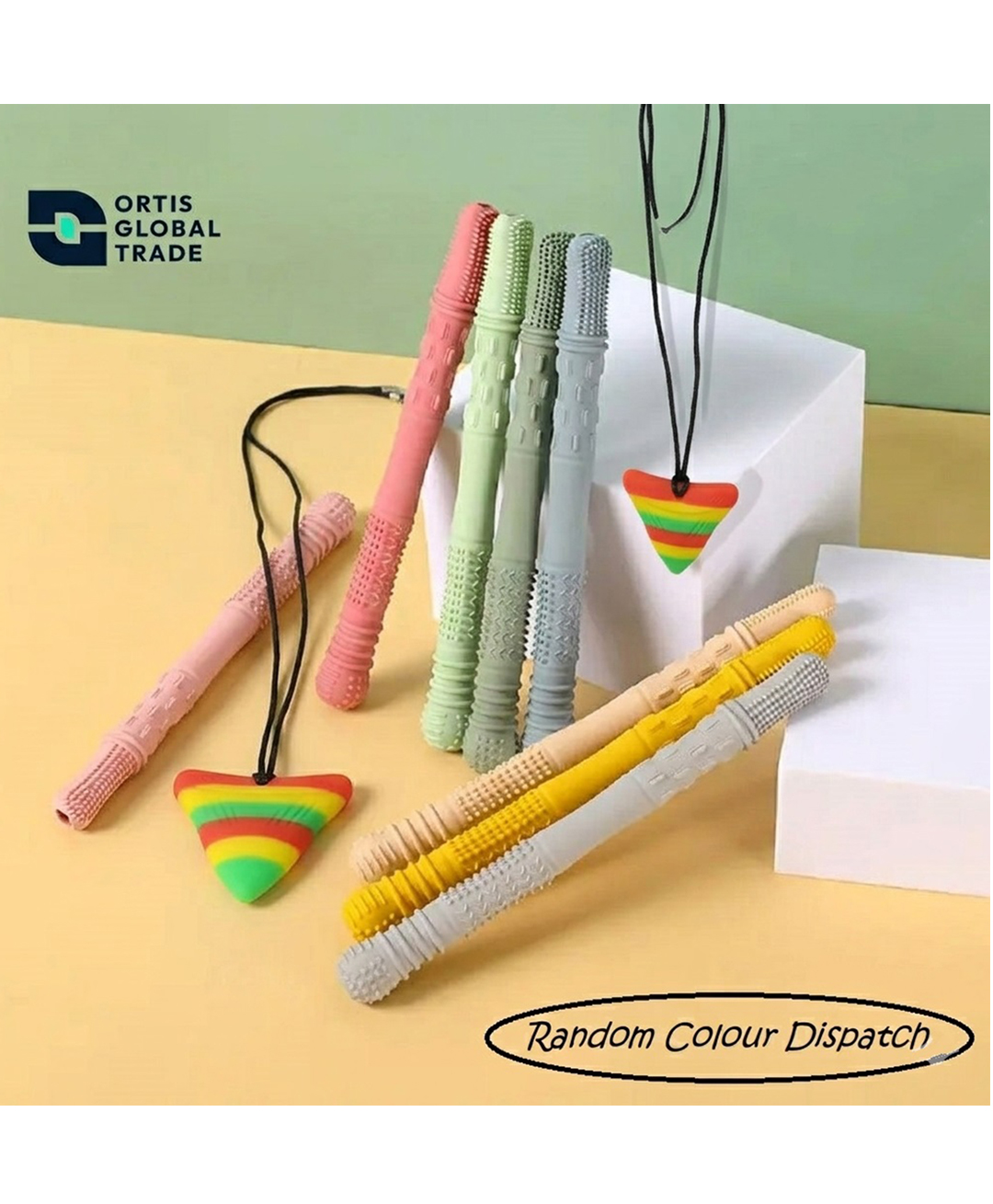 Ortis Silicone Teether Necklace & Soft Chew Straws Teether - Multicolor-image-25
