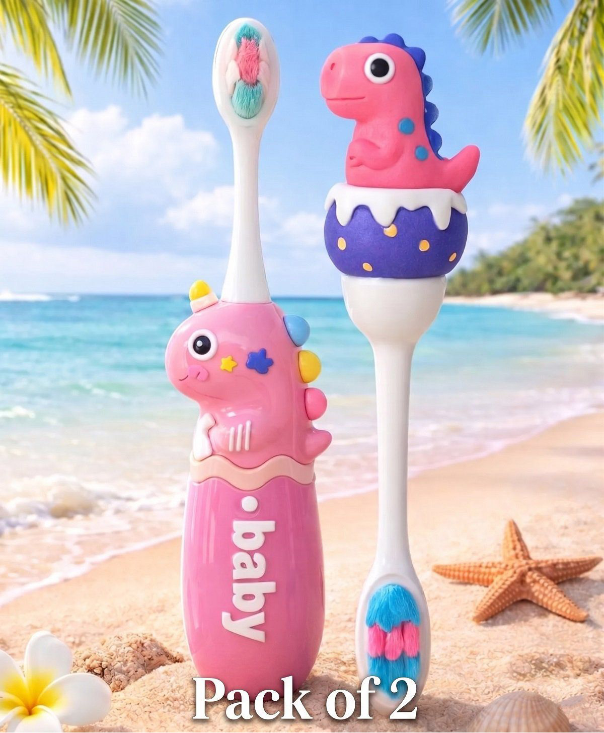 Ortis Kids Toothbrush with Soft Silicone Head - (Pack of 2) Pink-picture-30