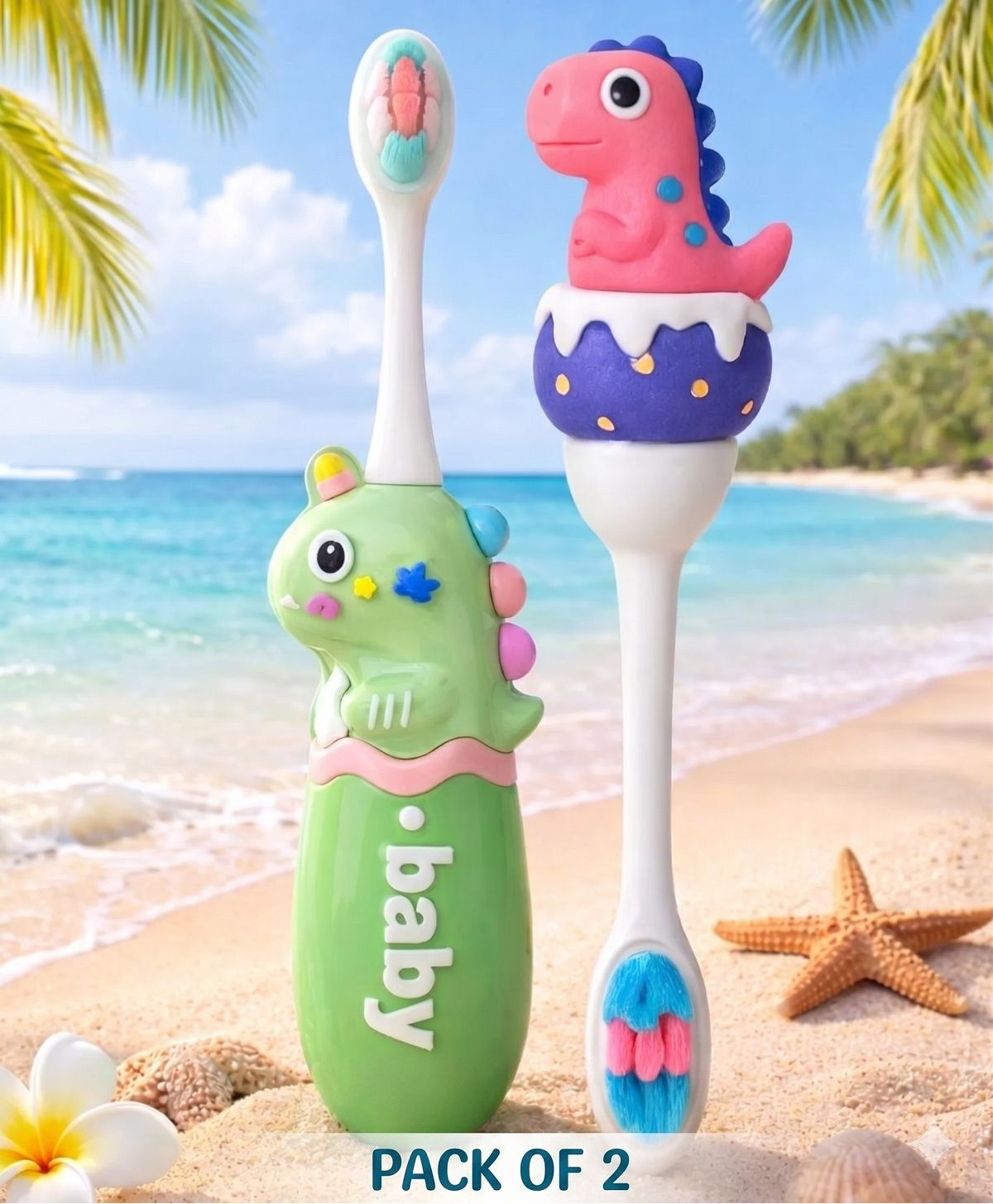 Ortis Kids Toothbrush with Soft Silicone Head - (Pack of 2) Green & Pink-image-30