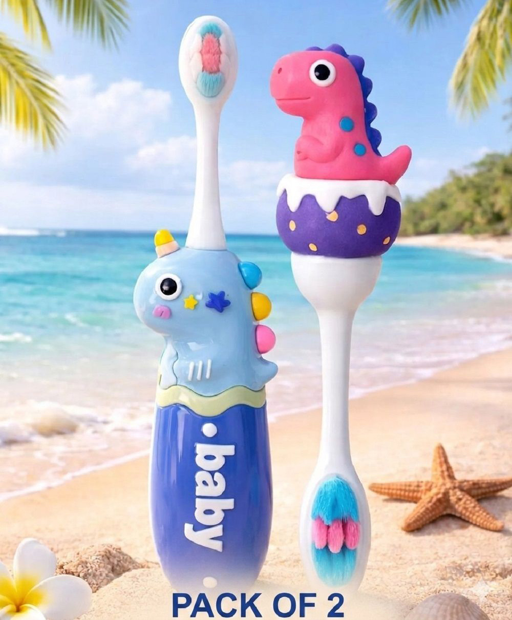 Ortis Kids Toothbrush with Soft Silicone Head - (Pack of 2) Blue & Pink-picture-27