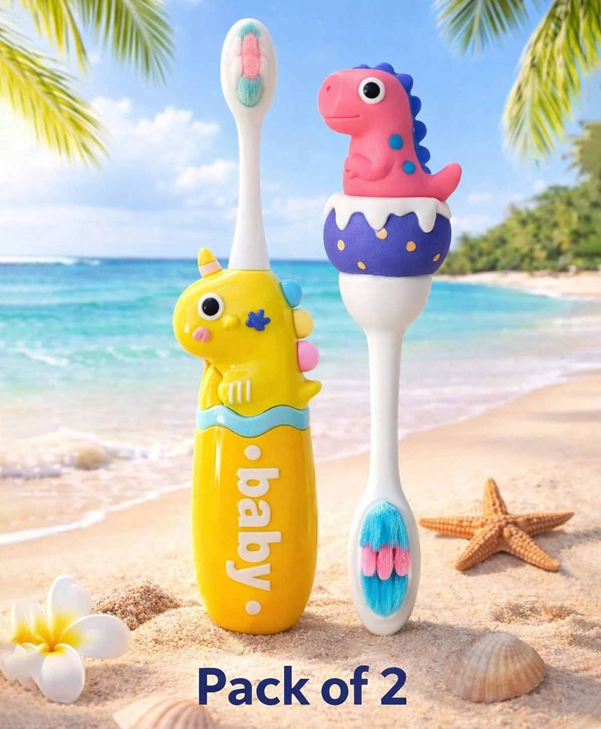 Ortis Kids Toothbrush with Soft Silicone Head - (Pack of 2) Pink & Yellow-picture-47