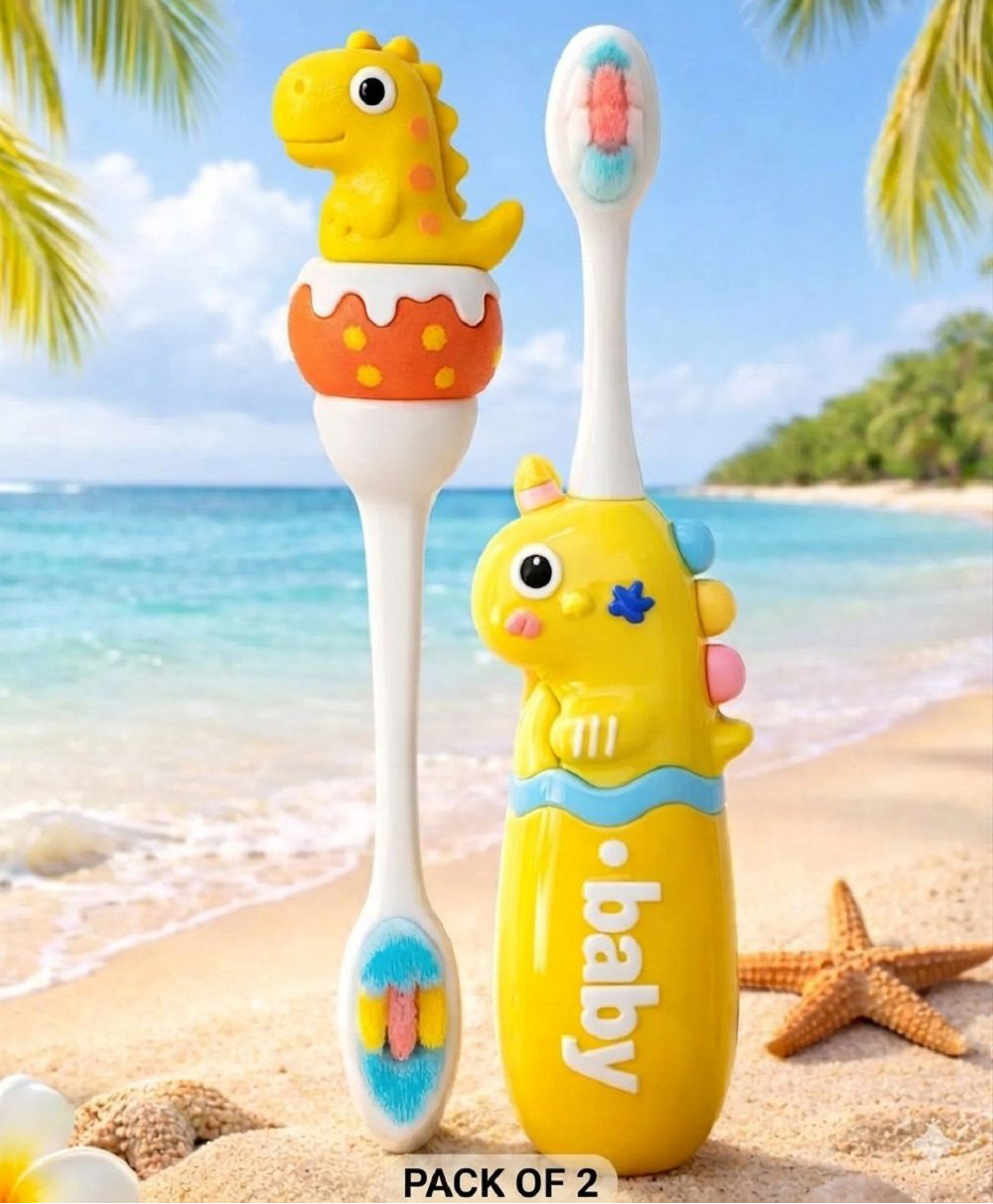 Ortis Kids Toothbrush with Soft Silicone Head - (Pack of 2) Yellow-picture-48