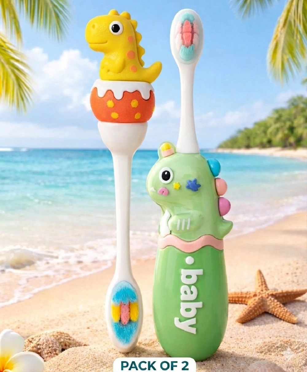 Ortis Kids Toothbrush with Soft Silicone Head - (Pack of 2) Yellow & Green-picture-48