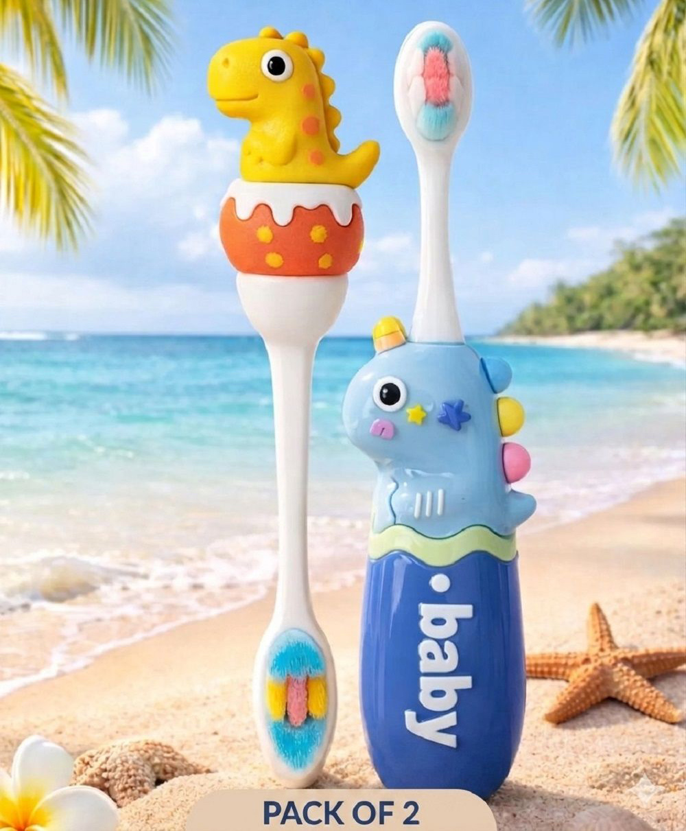 Ortis Kids Toothbrush with Soft Silicone Head - (Pack of 2) Yellow & Blue-image-34