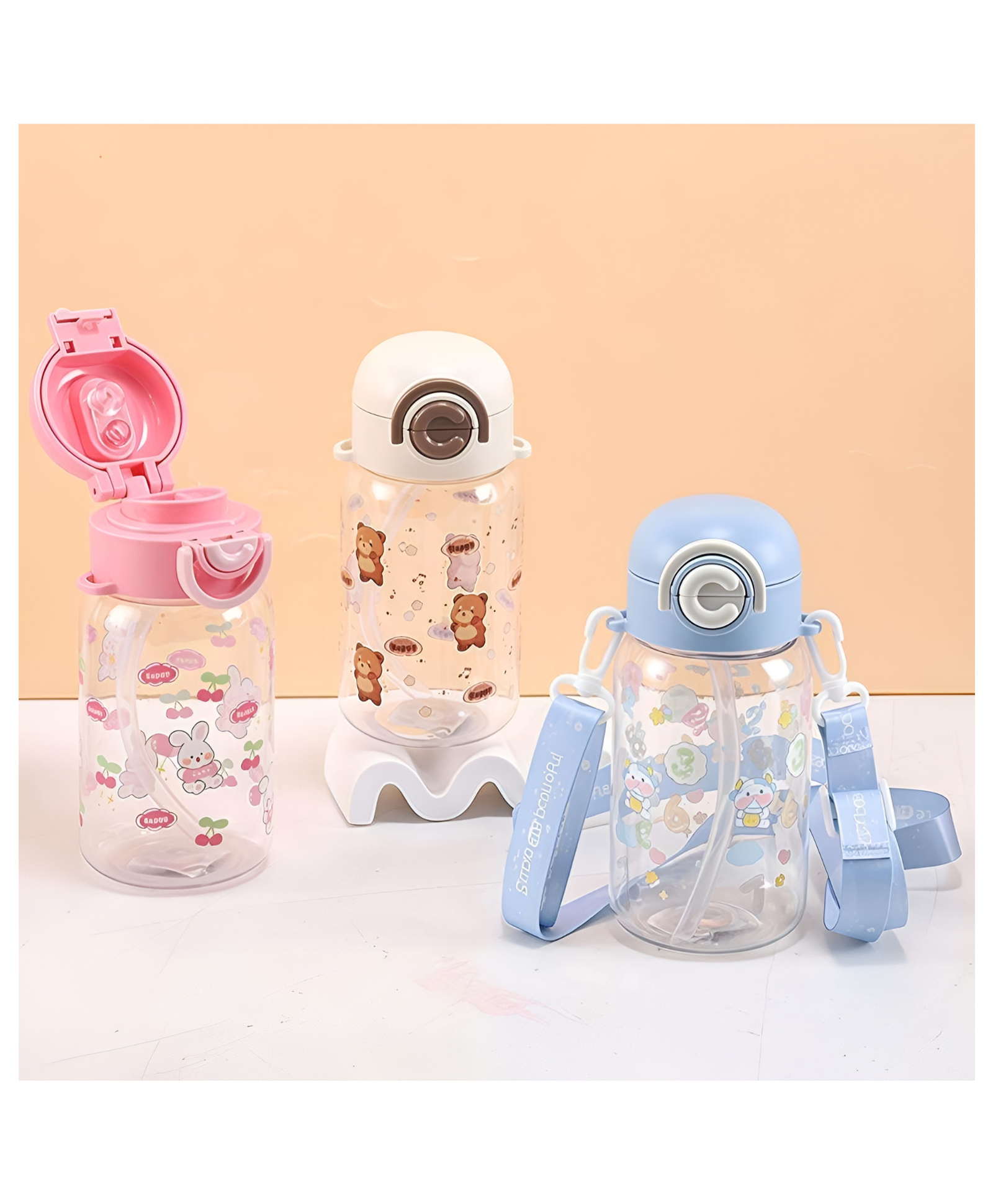 SCHOOLISH Cartoon Plastic Water Bottles for Travel BPA Free Cute Drink Water Bottles with Straw - PACK OF 1 - 570 ml- COLOR MAY VARY-image-7