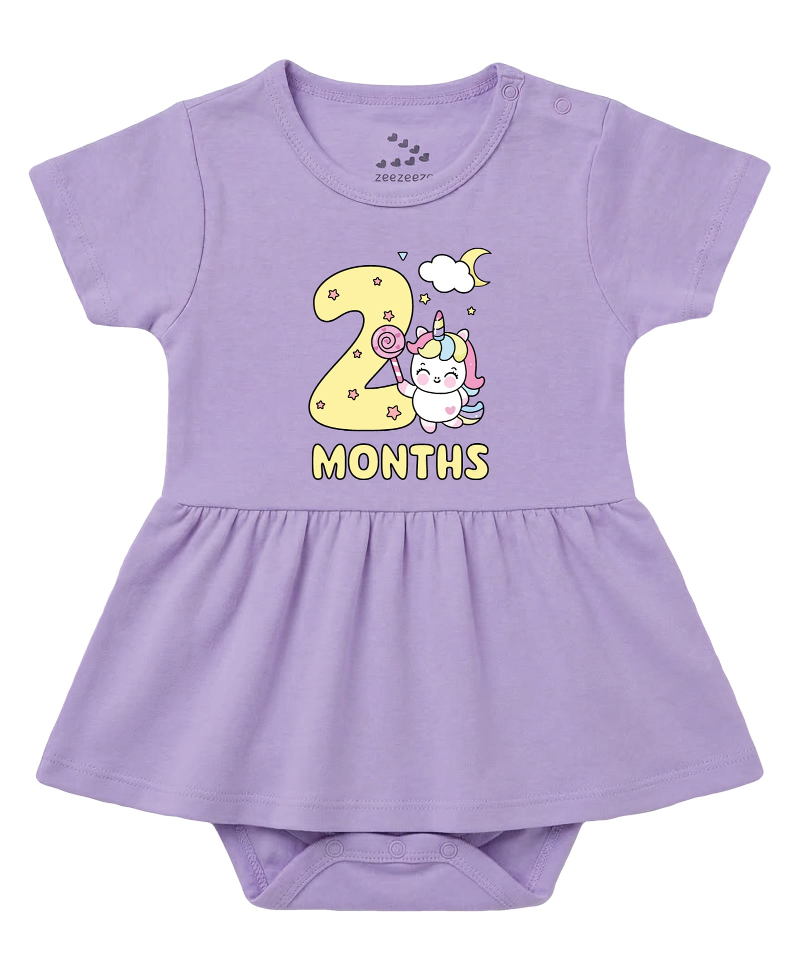 Zeezeezoo 100% Cotton Knit Half Sleeves 2 Months Text & Unicorn Printed Frock Style Onesie - Lavender-picture-49