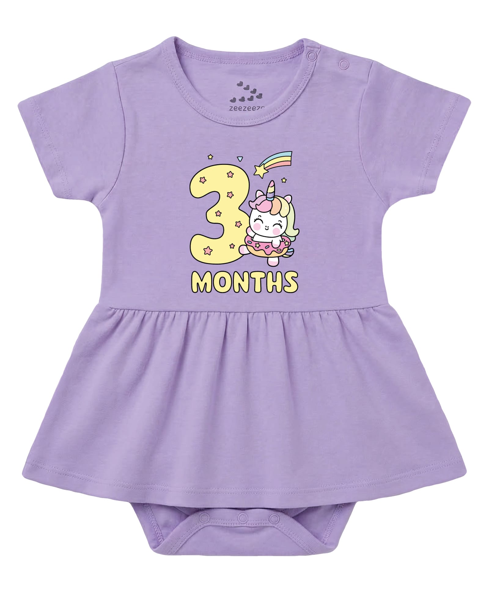 Zeezeezoo 100% Cotton Knit Half Sleeves 3 Months Text & Unicorn Printed Frock Style Onesie - Lavender-picture-41