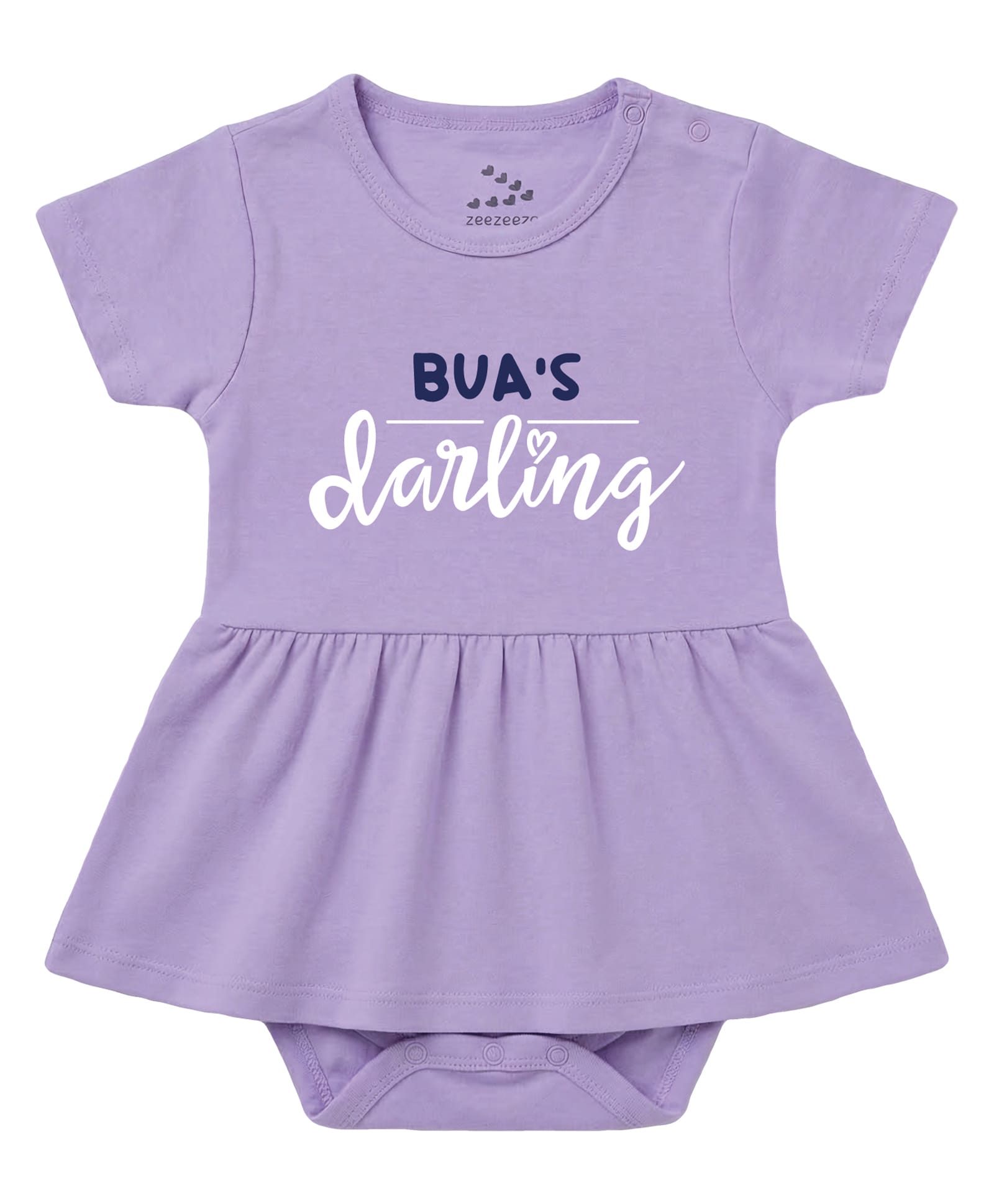 Zeezeezoo 100% Cotton Knit Half Sleeves Buas Darling Text Printed Frock Style Onesie - Lavender-picture-22