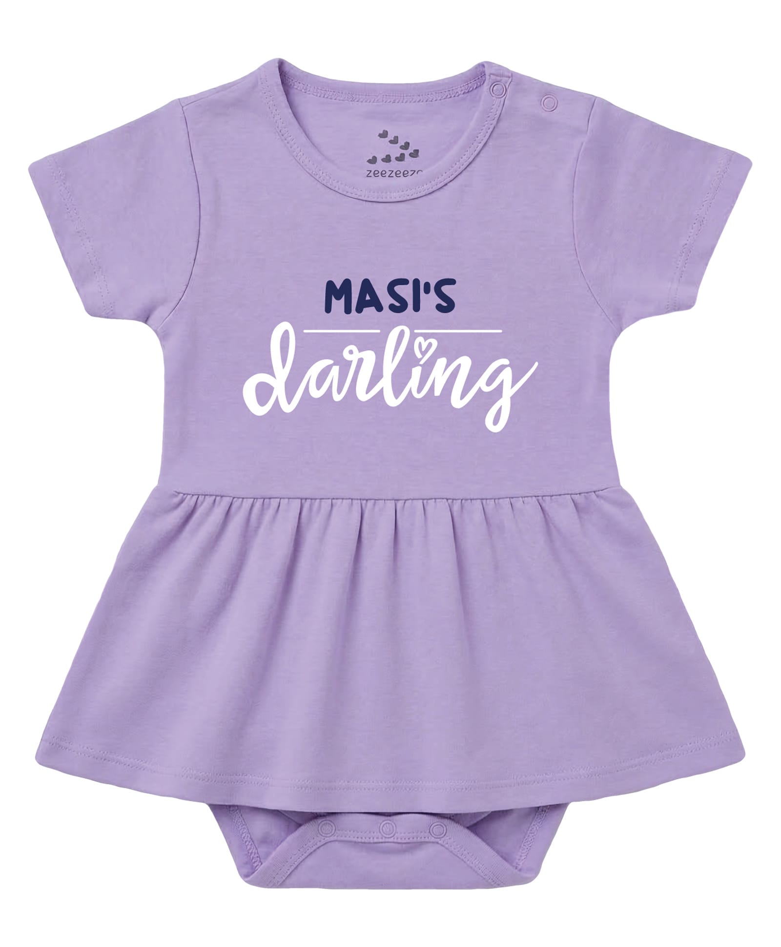 Zeezeezoo 100% Cotton Knit Half Sleeves Masis Darling Text Printed Frock Style Onesie - Lavender-picture-0
