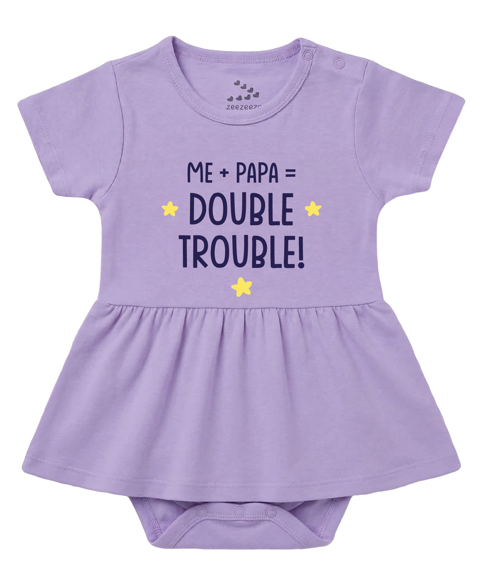 Zeezeezoo 100% Cotton Knit Half Sleeves Me Papa Double Trouble Text Printed Frock Style Onesie - Lavender-picture-28