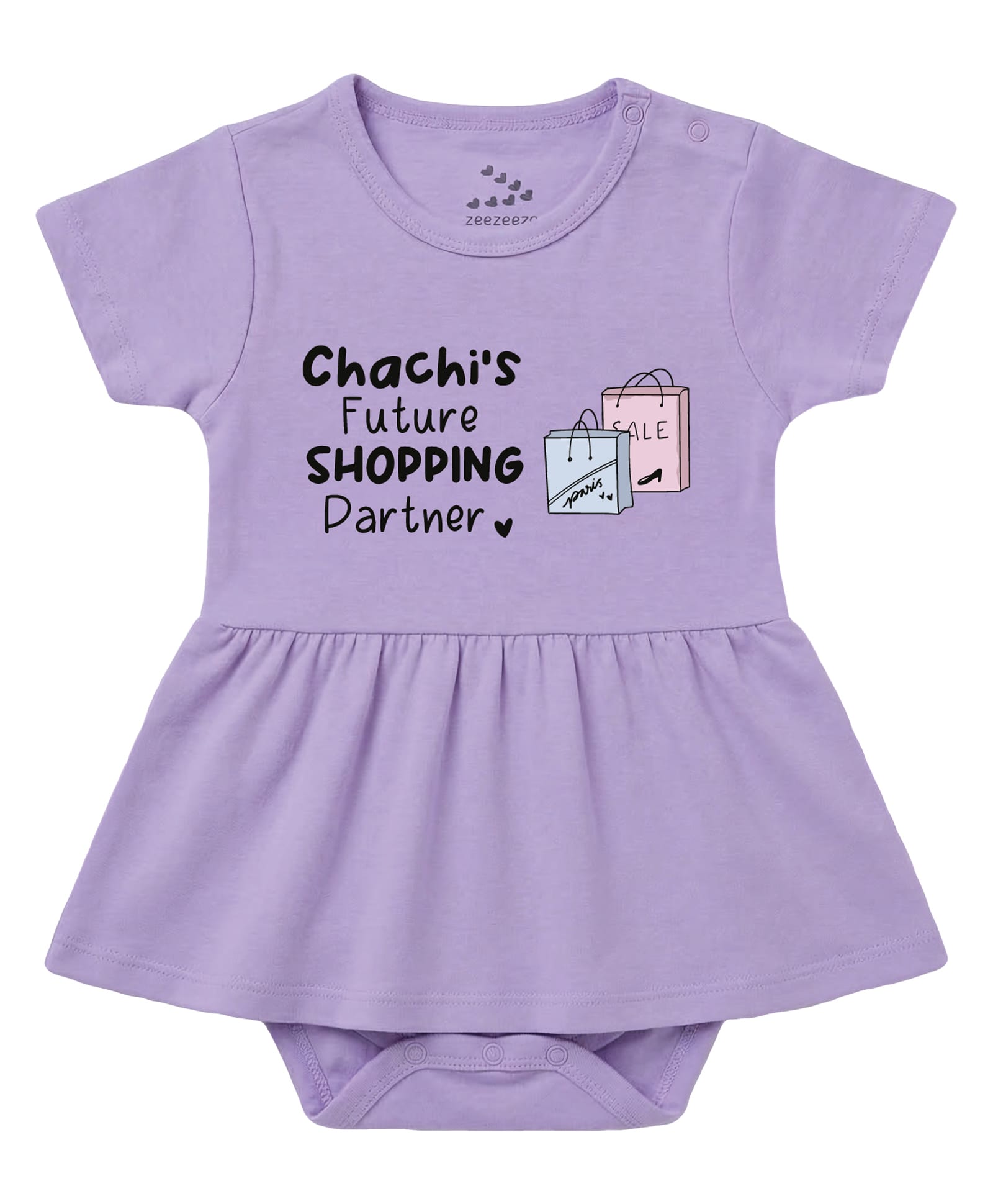 Zeezeezoo 100% Cotton Knit Half Sleeves Chachis Future Shopping Partner Text Printed Frock Style Onesie - Lavender-picture-22
