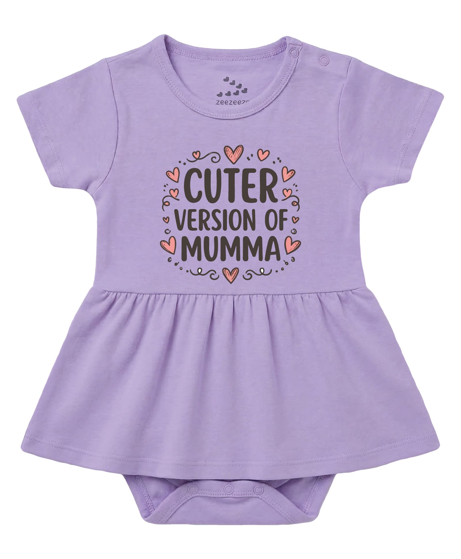 Zeezeezoo 100% Cotton Knit Half Sleeves Cuter Version Of Mumma Text Printed Frock Style Onesie - Lavender-picture-49
