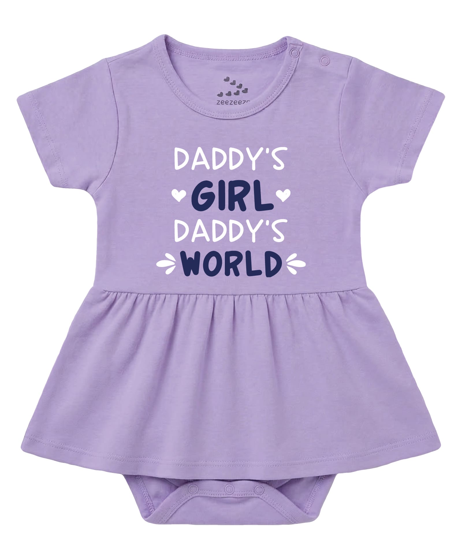 Zeezeezoo 100% Cotton Knit Half Sleeves Daddys Girl Daddys World Text Printed Frock Style Onesie - Lavender-image-15