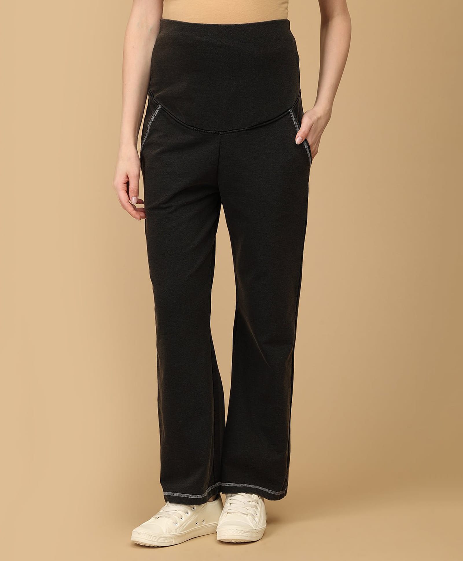 The Mom Store Knit Solid Maternity Jeans With Belly Support - Black-image-1
