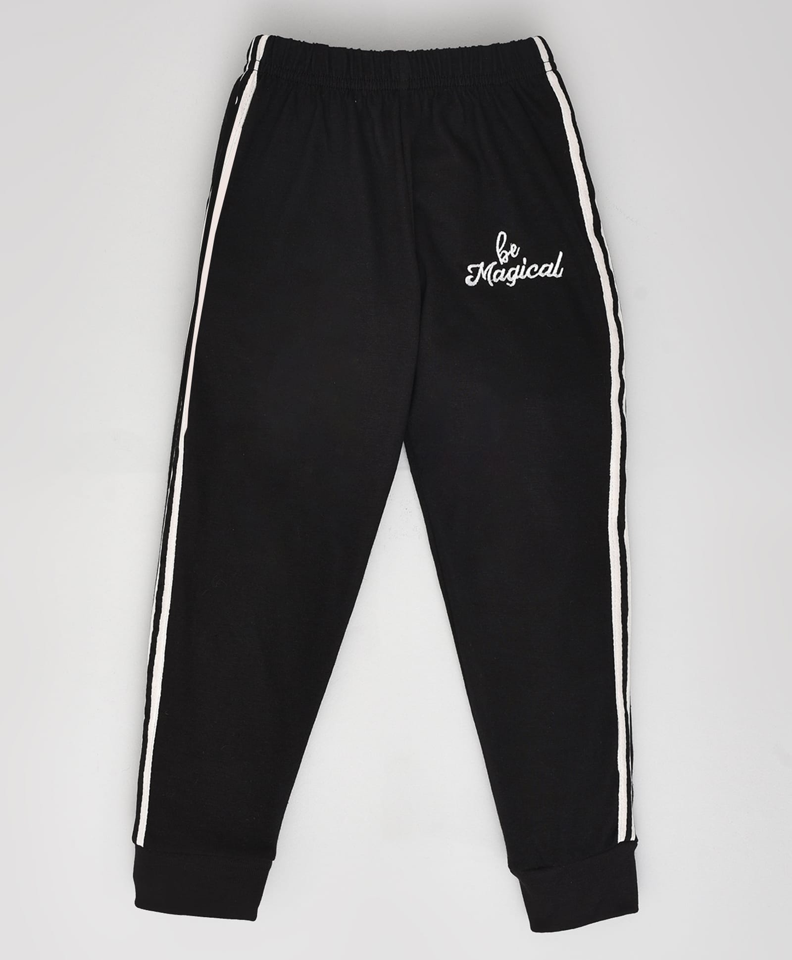 HRIT Cotton Knit Be Magical Text Embroidered Pajamas - Black-picture-31
