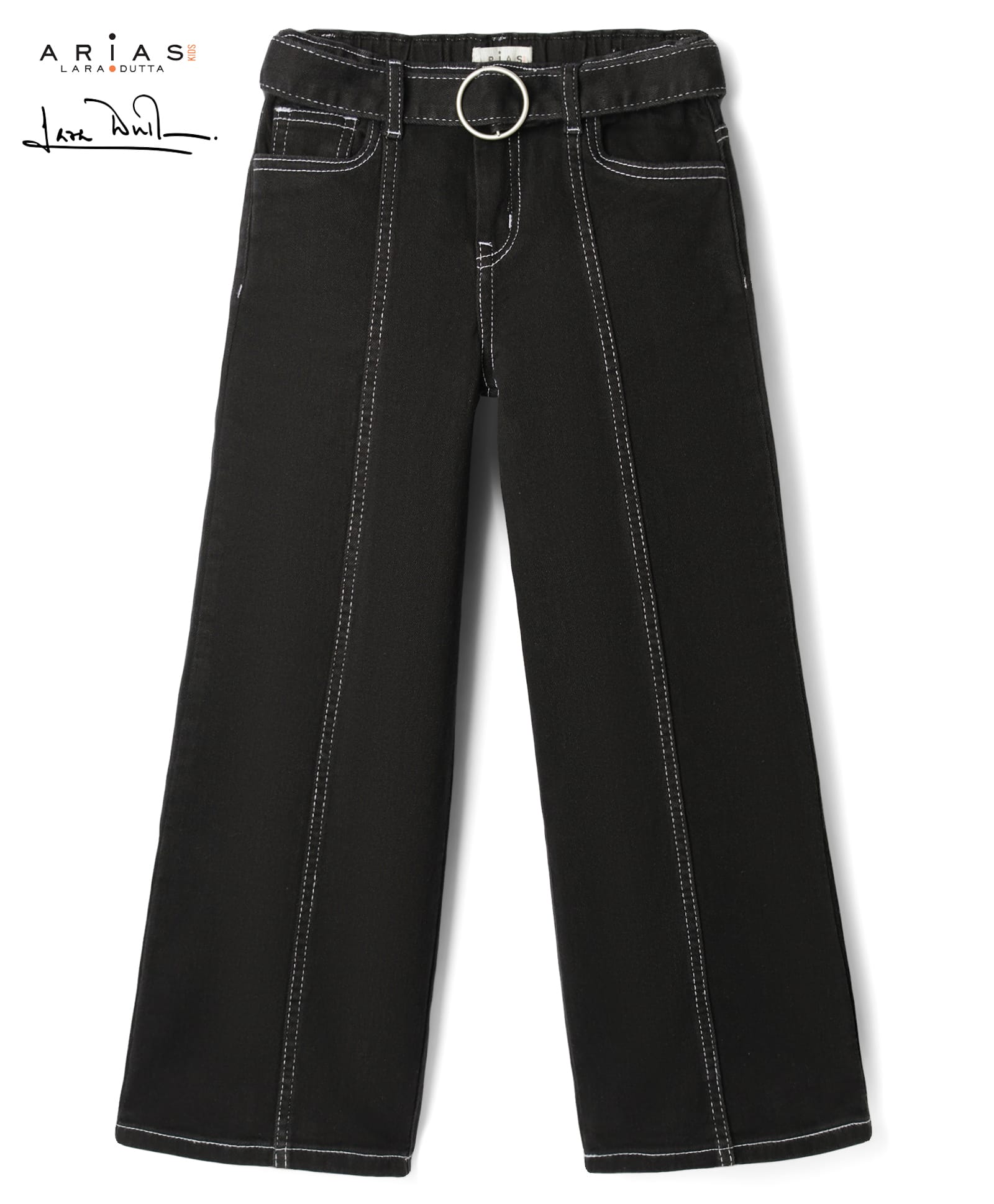 arias by lara dutta Arias Denim Woven Wide leg Jeans With Belt - Black-picture-18