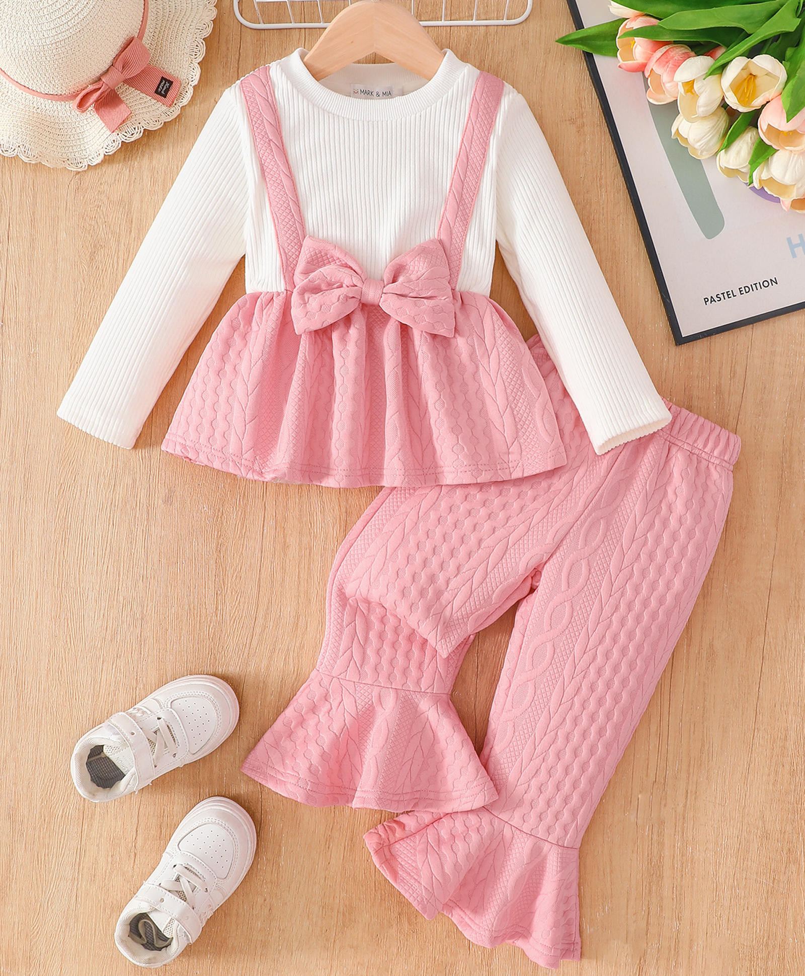 Mark & Mia Full Sleeves Top & Pant Set with Frill Design & Bow Applique - Pink-image-28