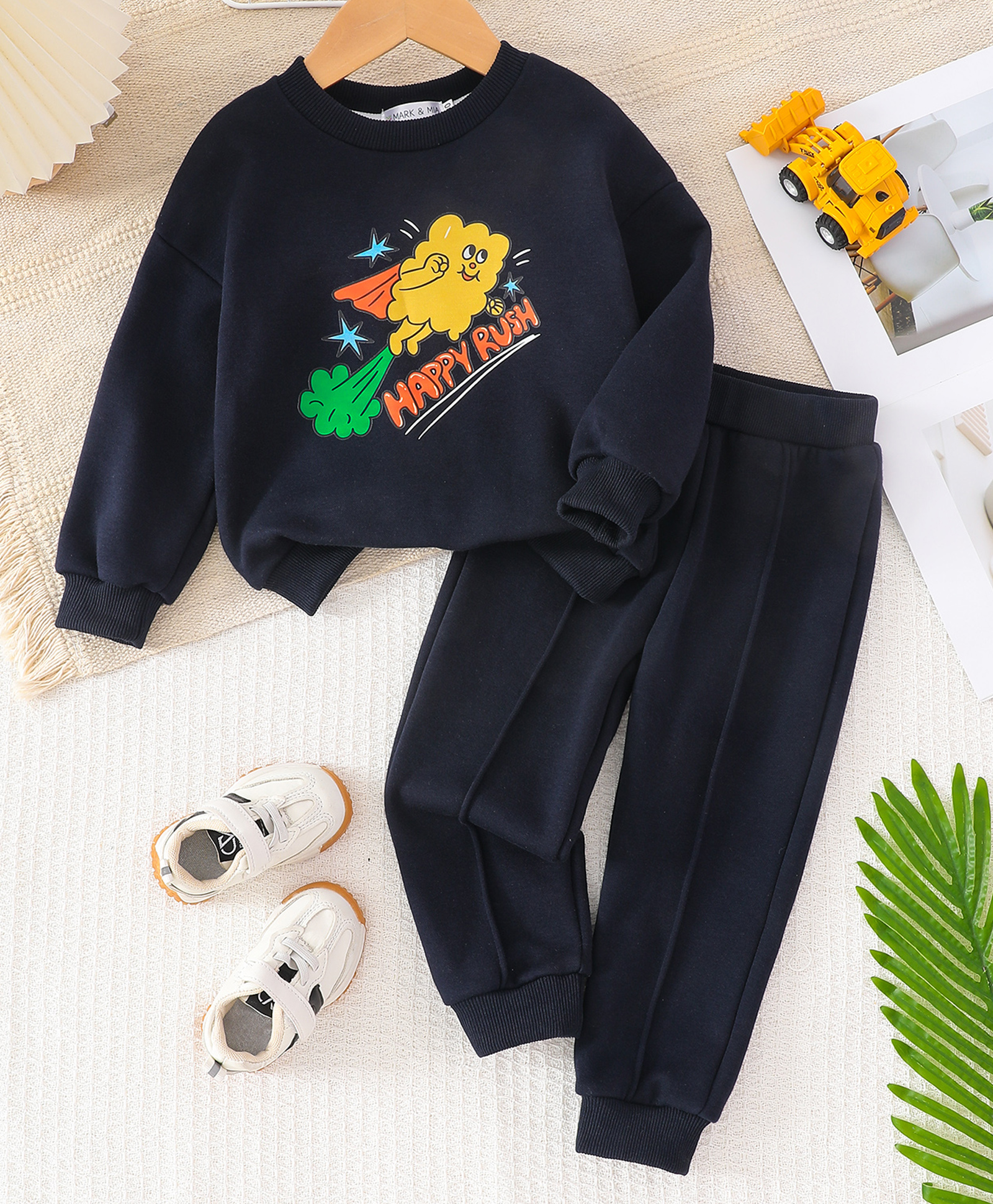 Mark & Mia Full Sleeves Winter Wear T-Shirt Lounge Pant Set with Cloud Print - Navy Blue-image-24